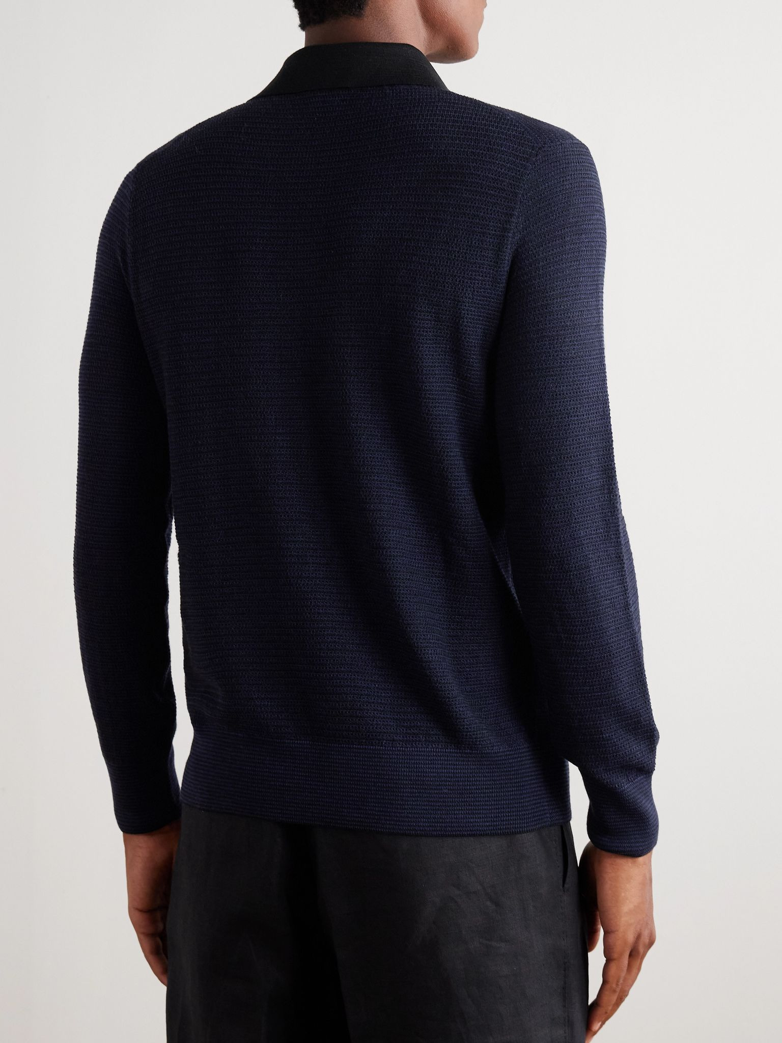 Slim-Fit Waffle-Knit Wool Polo Shirt Navy - 4