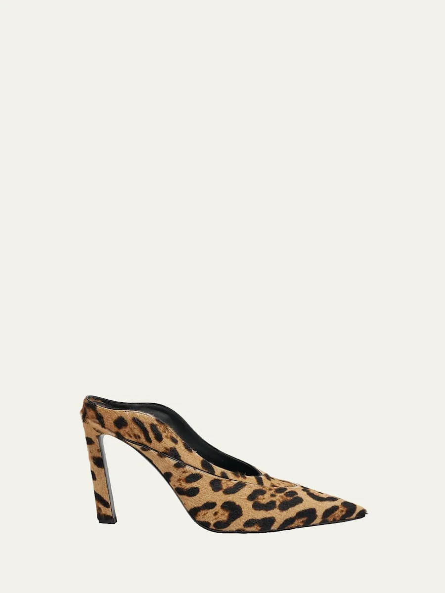 Leopard Calf Hair Pointed-Toe Mule Pumps - 1