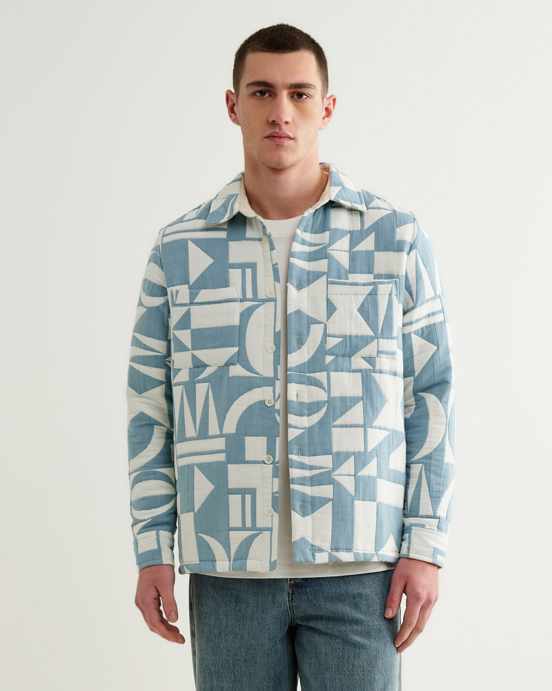Wax London Otto - Light Blue And Ecru Quilted Jacquard Overshirt outlook
