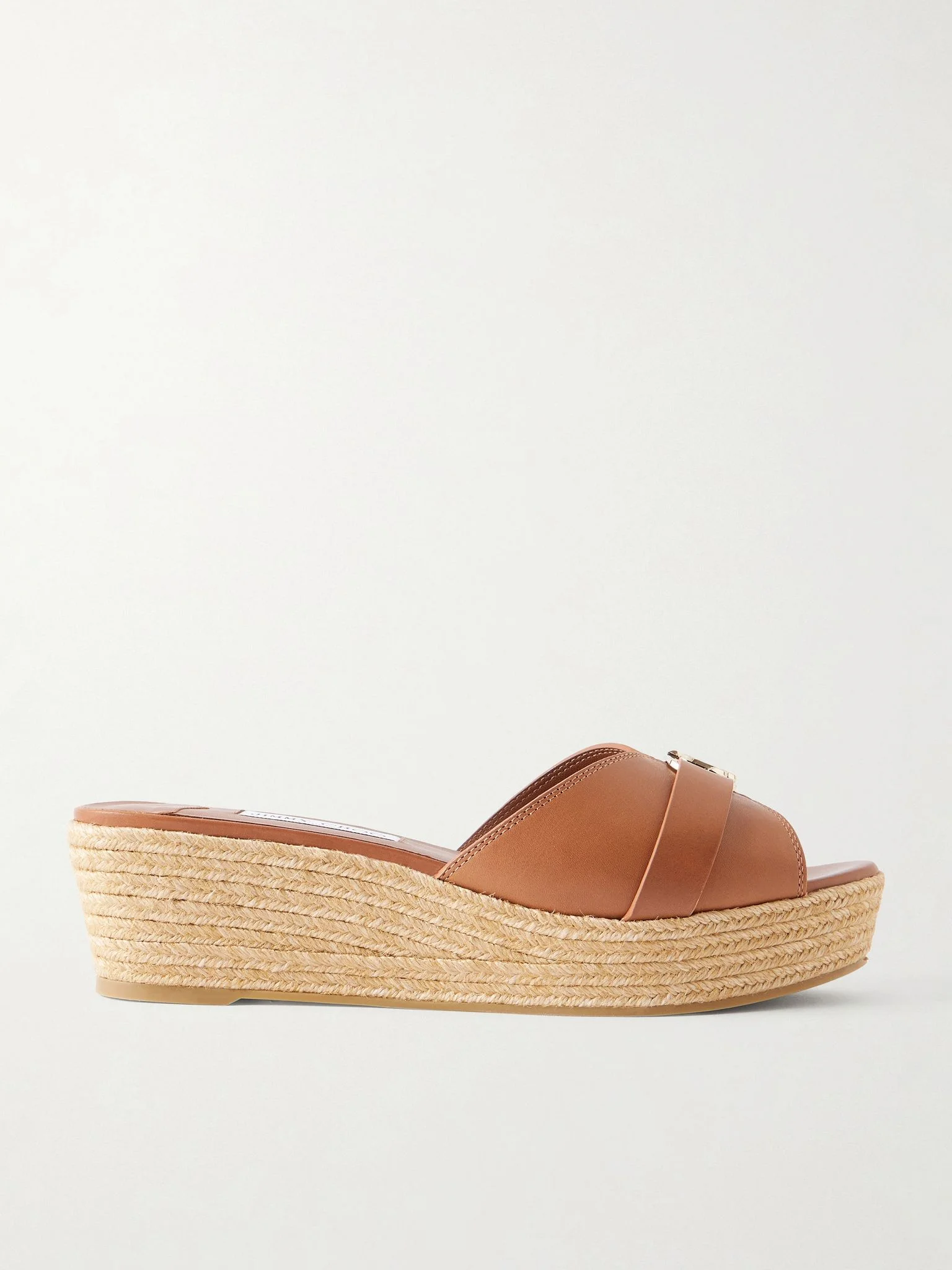 Leda logo-embellished leather platform espadrilles Tan - 1