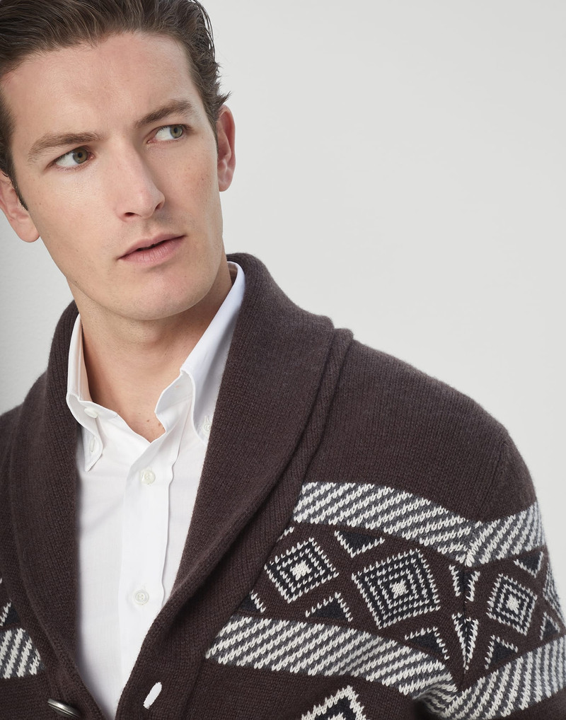 Ethnic Jacquard cardigan in cashmere with metal buttons 3