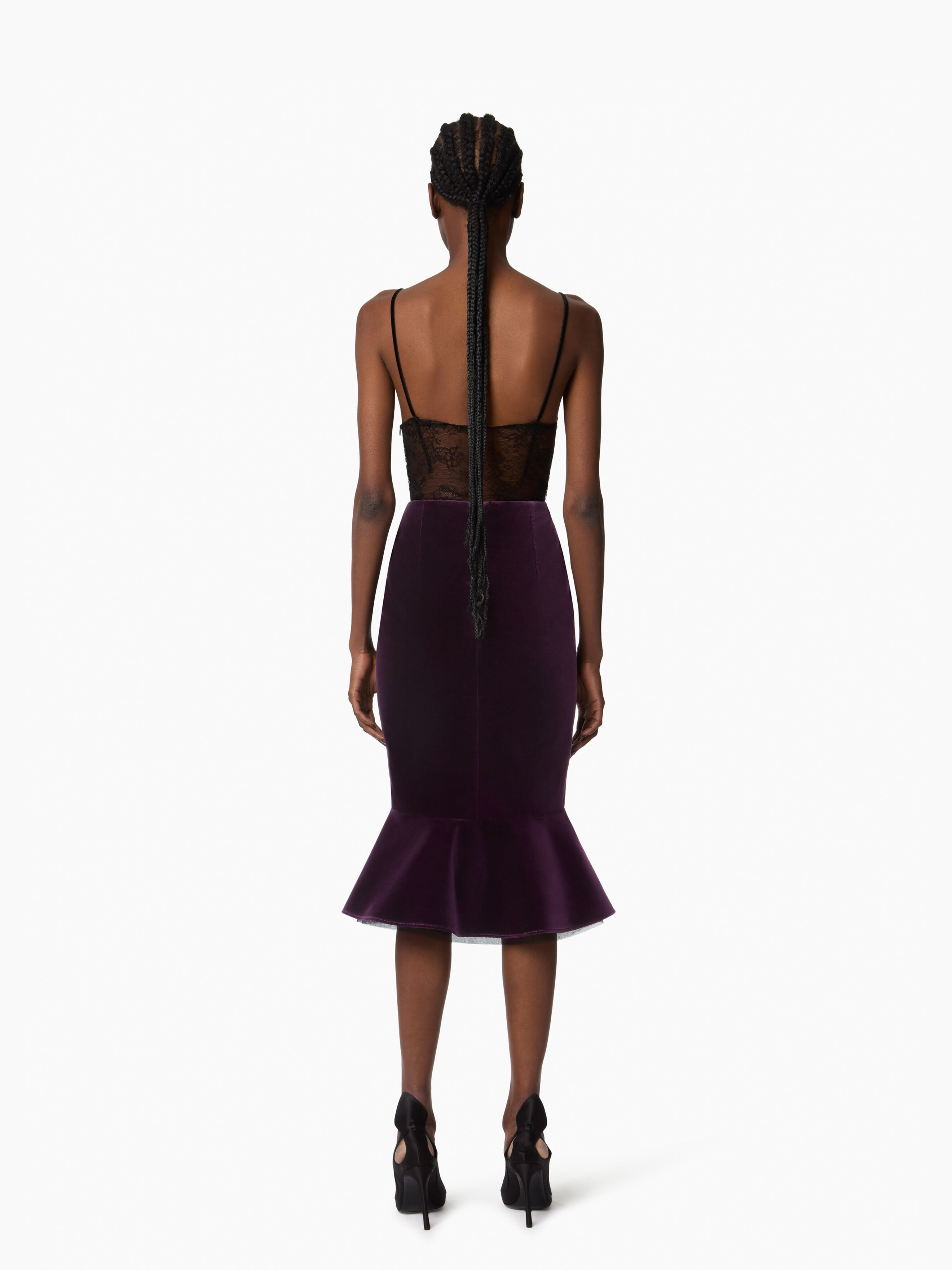 Midi Peplum Velvet Skirt - 4