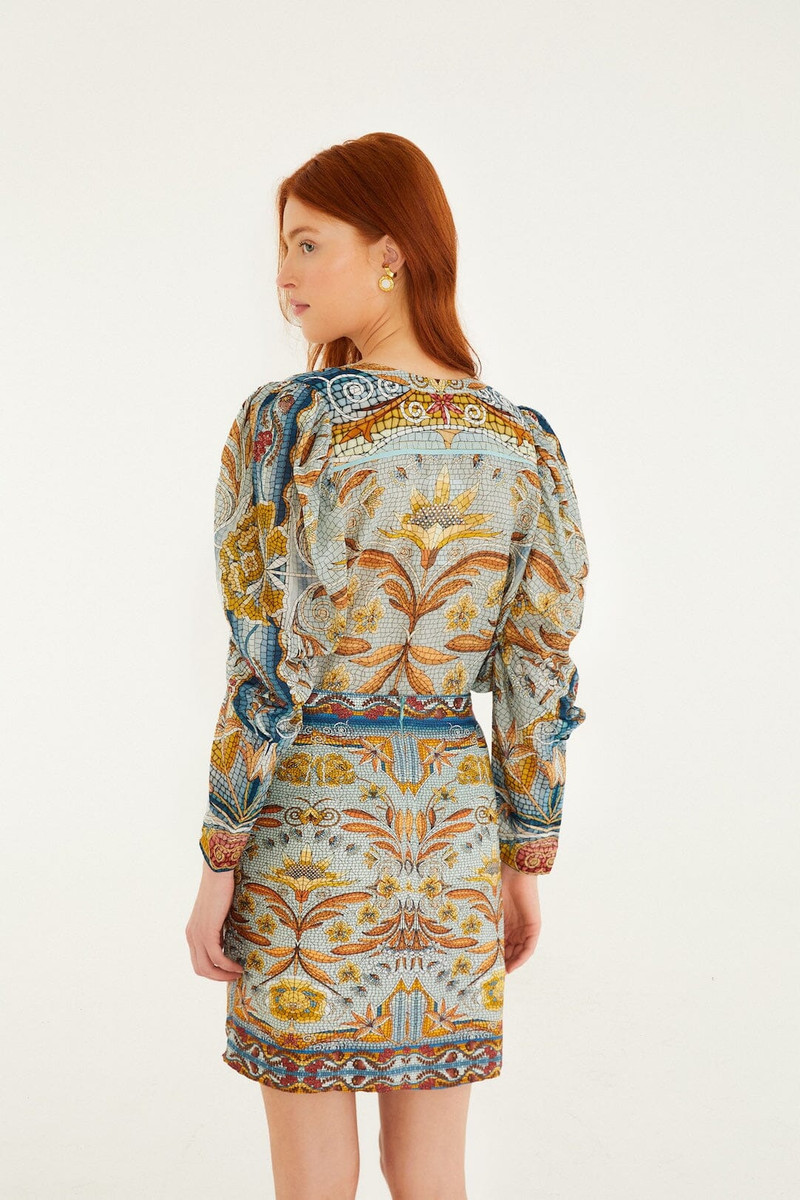 Blue Mosaic Garden Lenzing Ecovero Viscose Mini Wrap Skirt 3