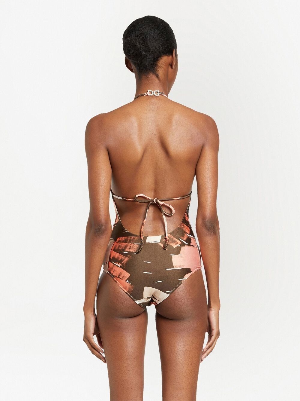 palm-print halterneck swimsuit - 4