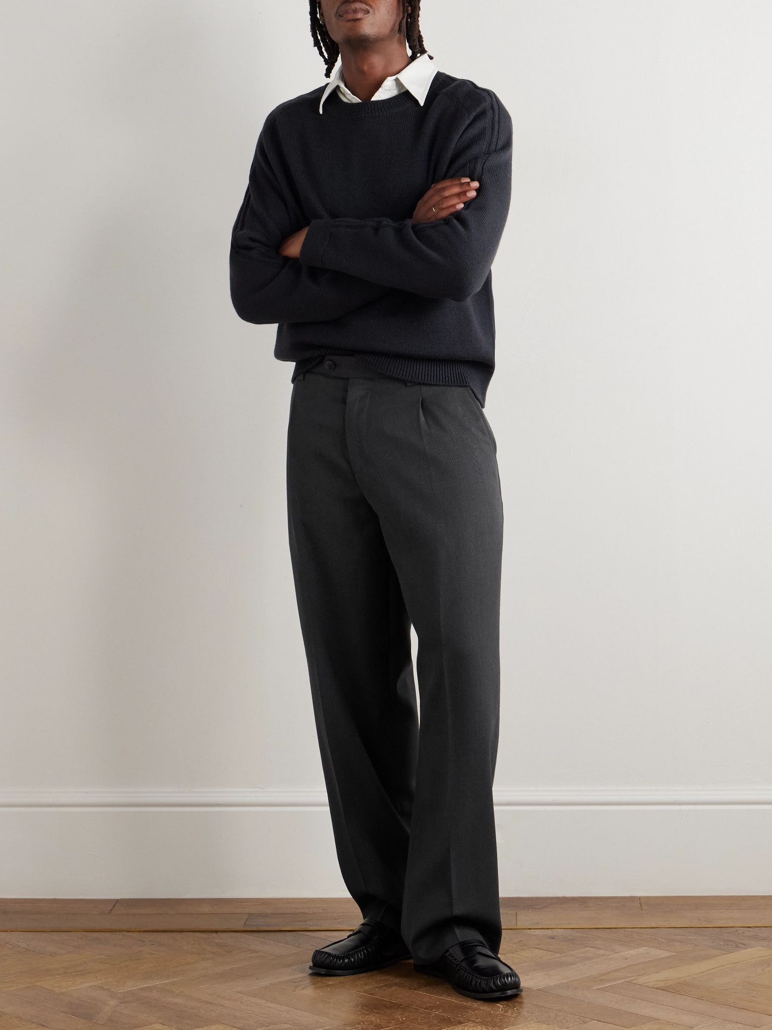 Service Wide-Leg Pleated Virgin Wool-Twill Trousers Gray - 2