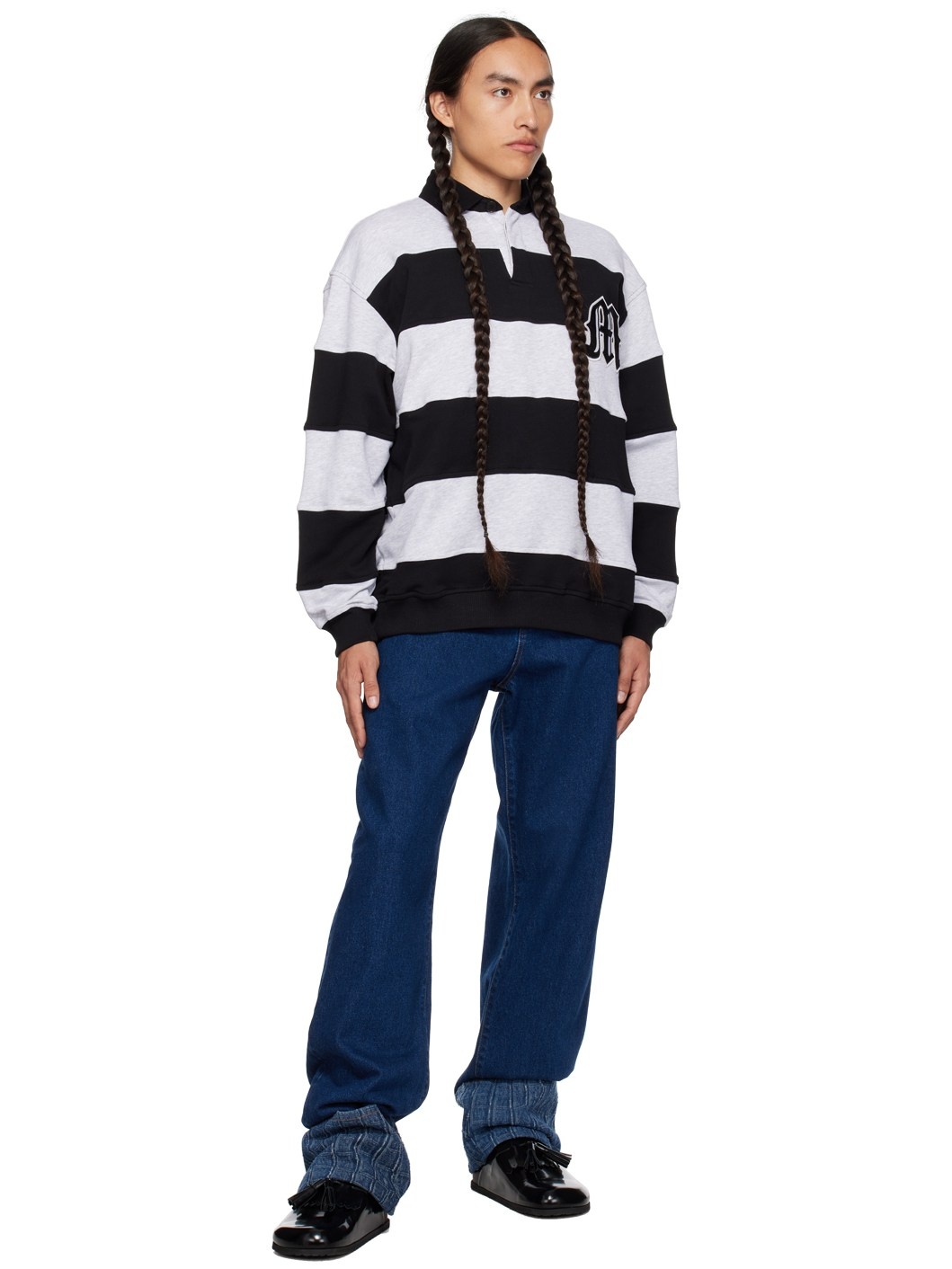 Gray Striped Long Sleeve Polo - 4