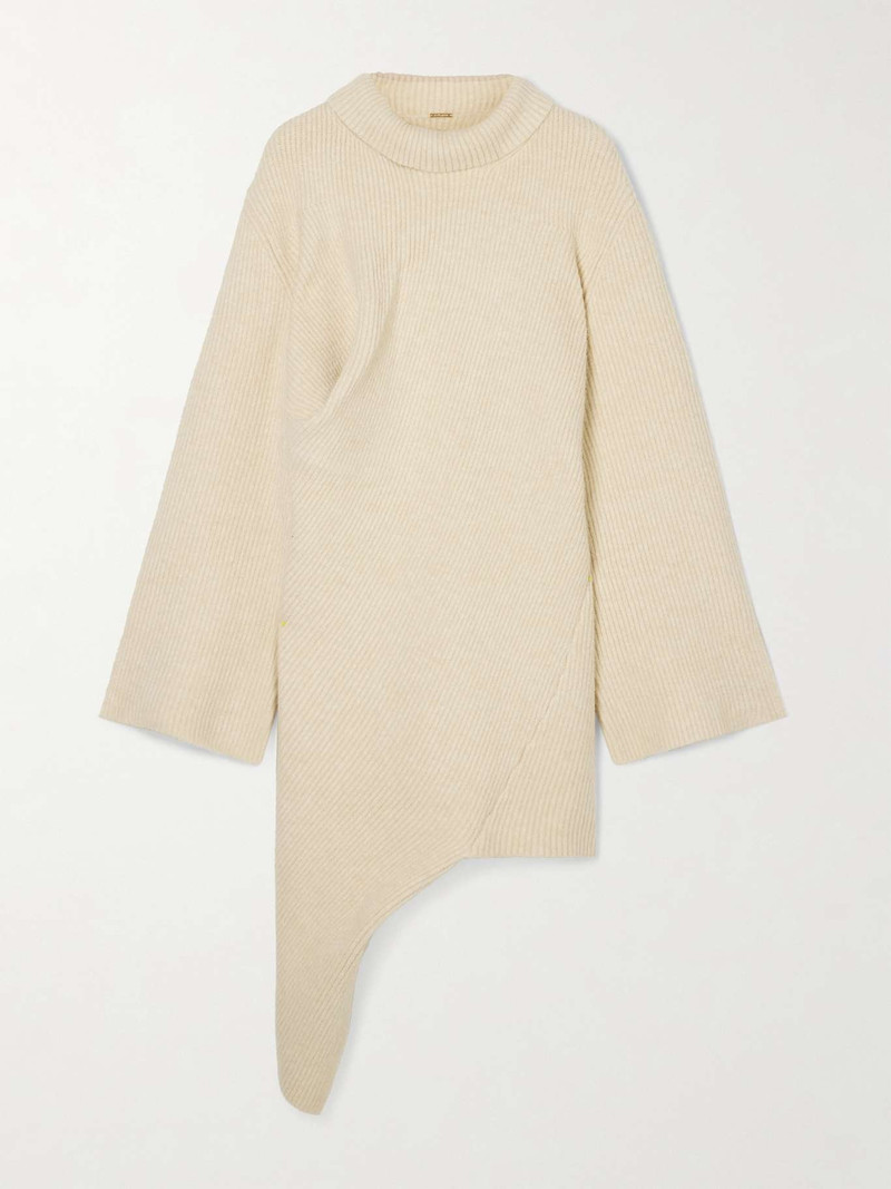 Cooke gathered asymmetric ribbed-knit turtleneck dress 1
