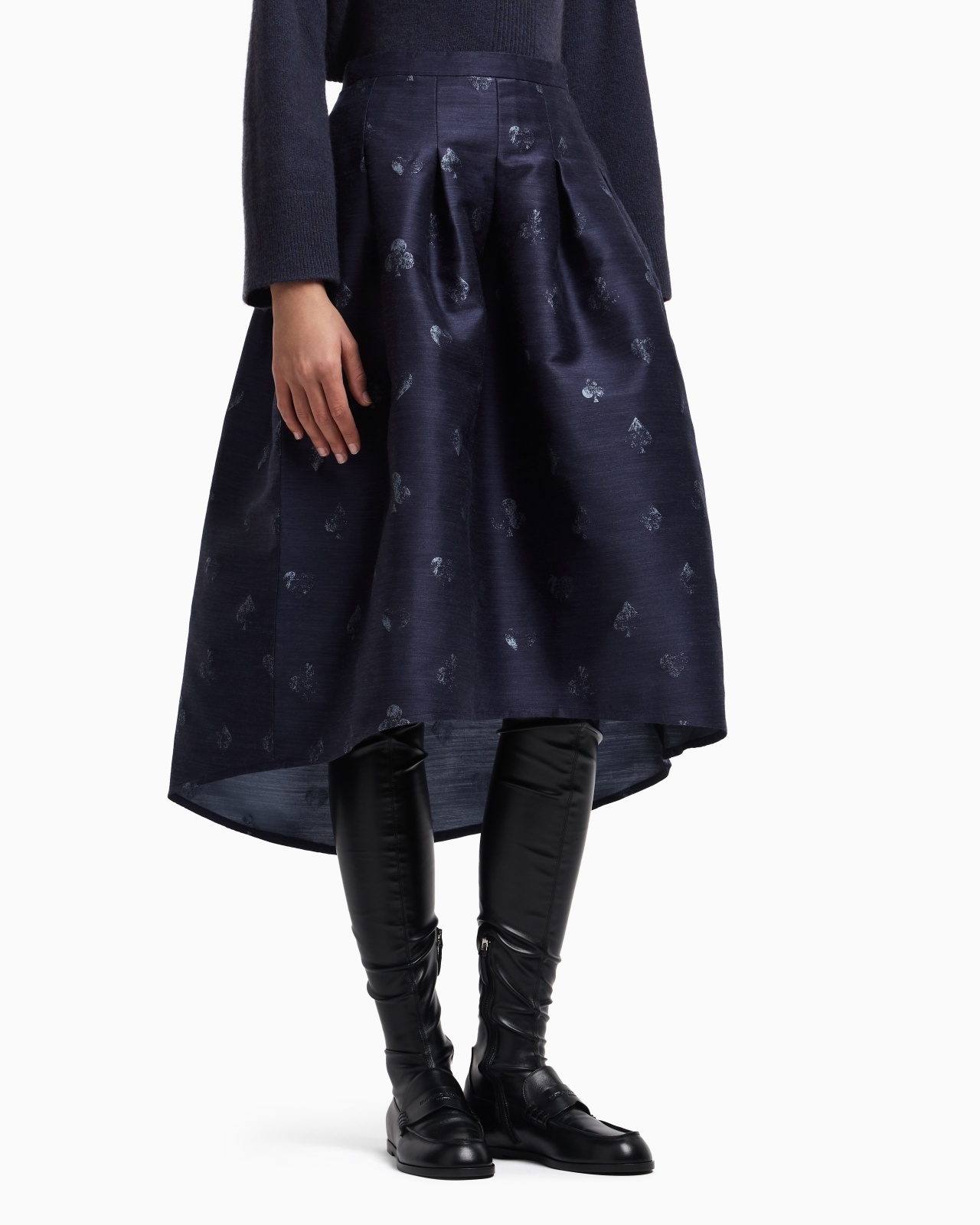 JEU DE CARTES MOTIF WOOL-BLEND JACQUARD SKIRT WITH GODET PLEATS - 4