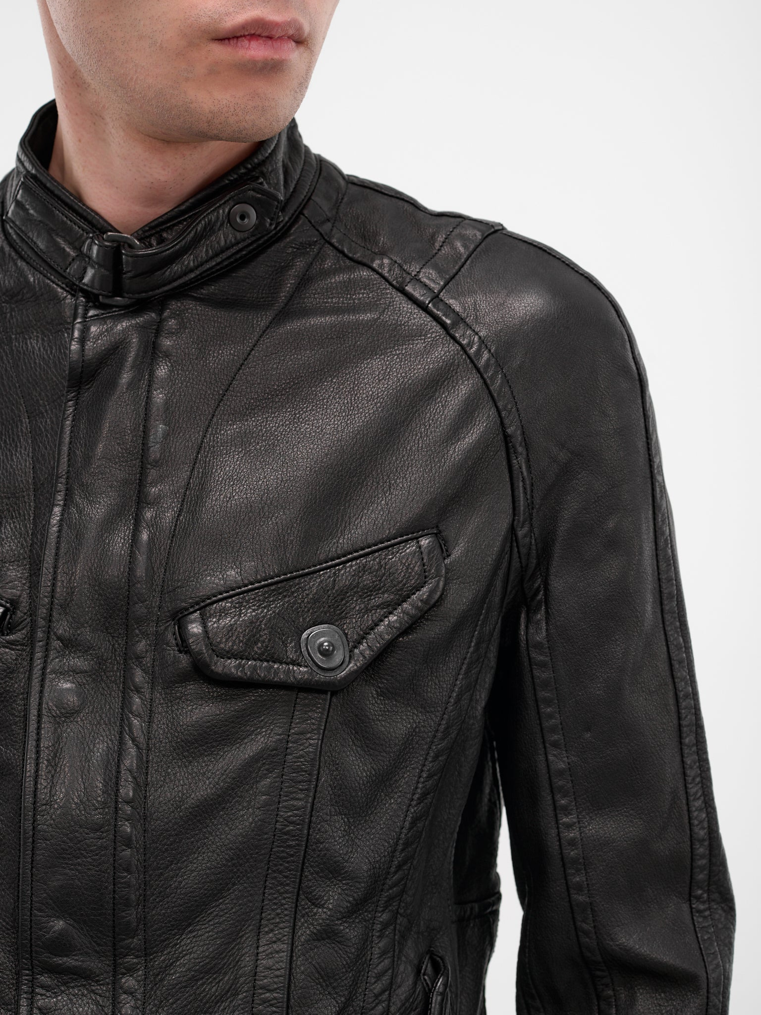 Black Leather Utility Jacket - 4