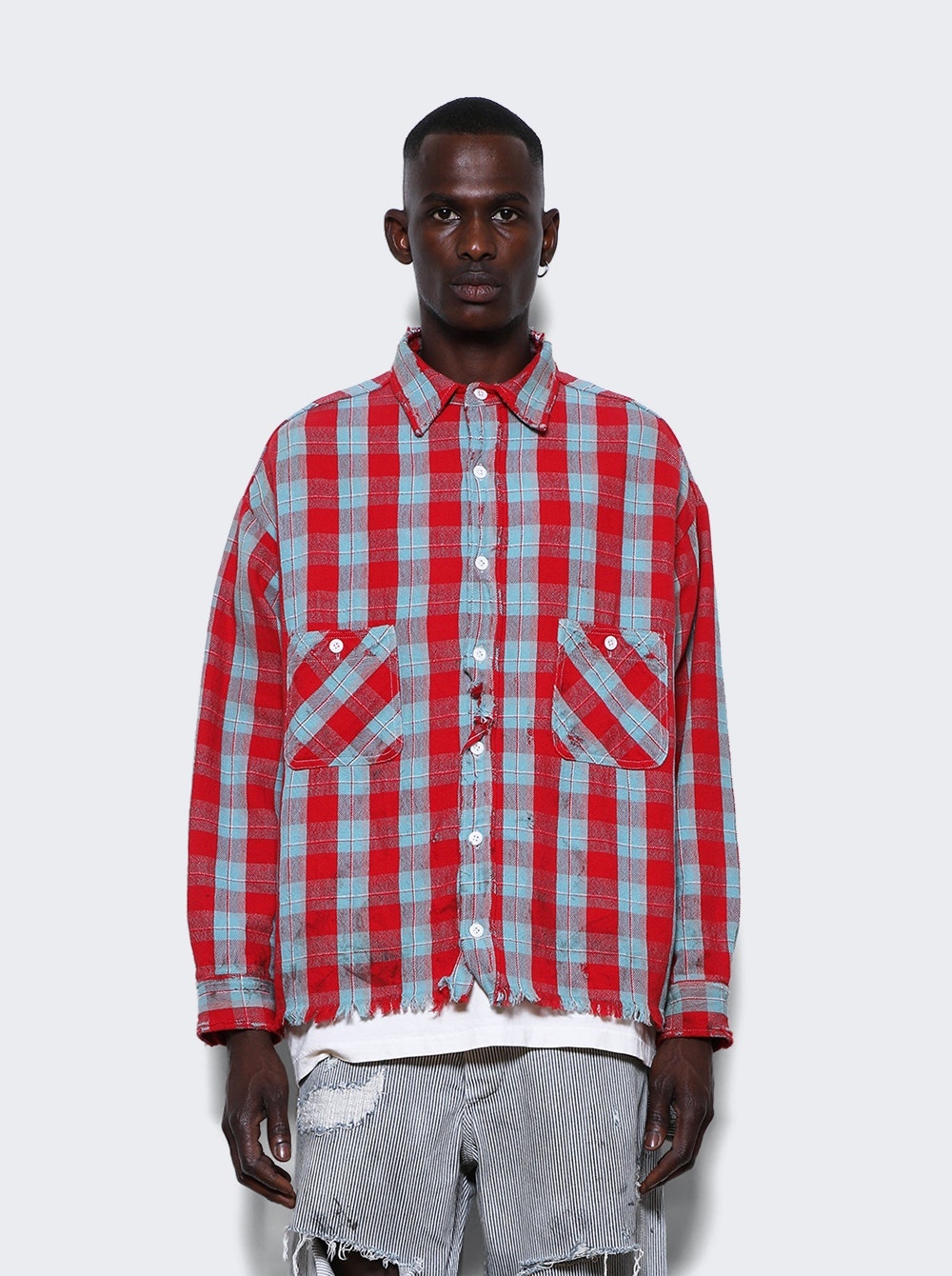 Front Button Checkered Shirt Red And Blue - 3