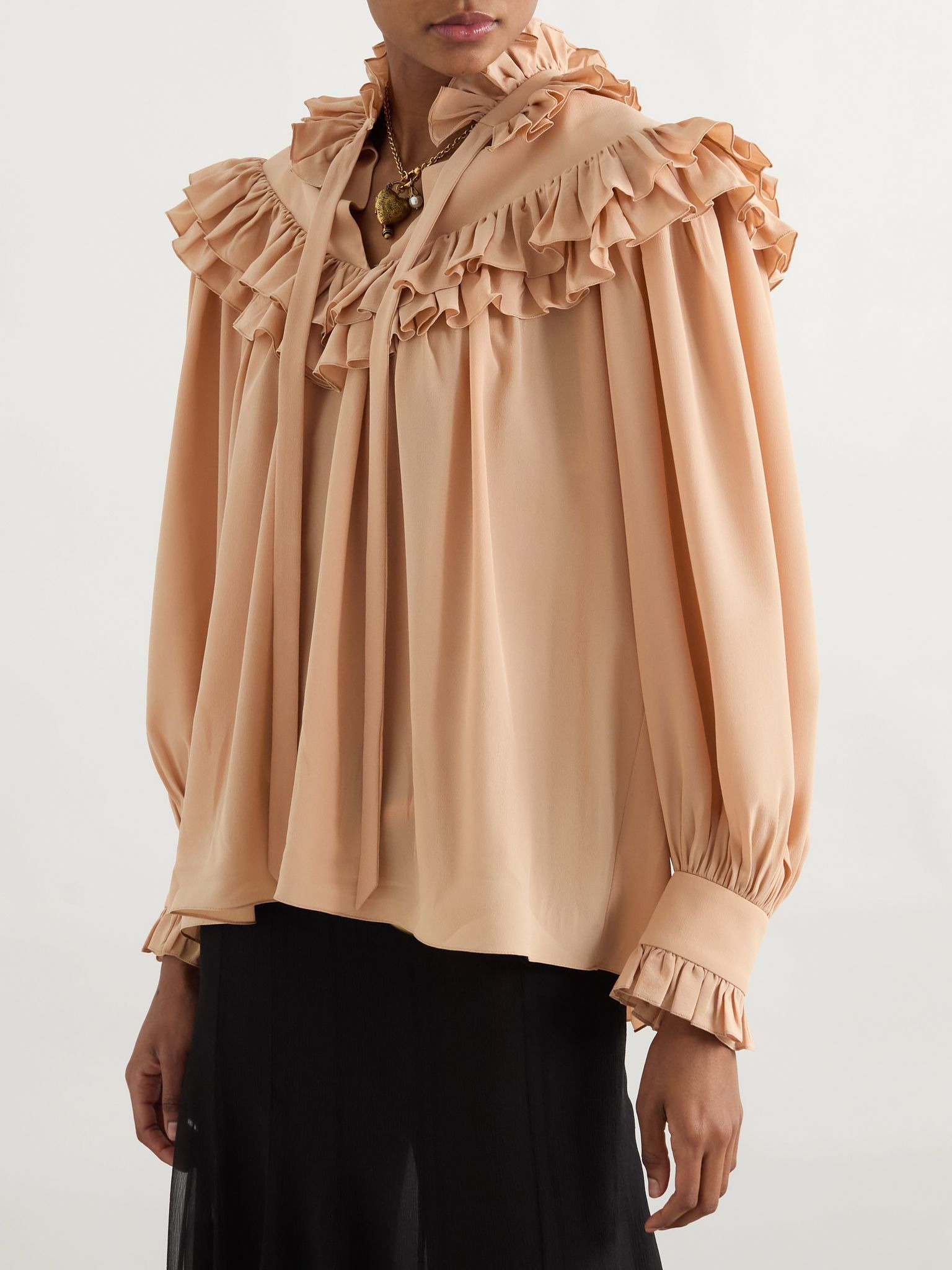 Ruffled organic silk blouse Blush - 3