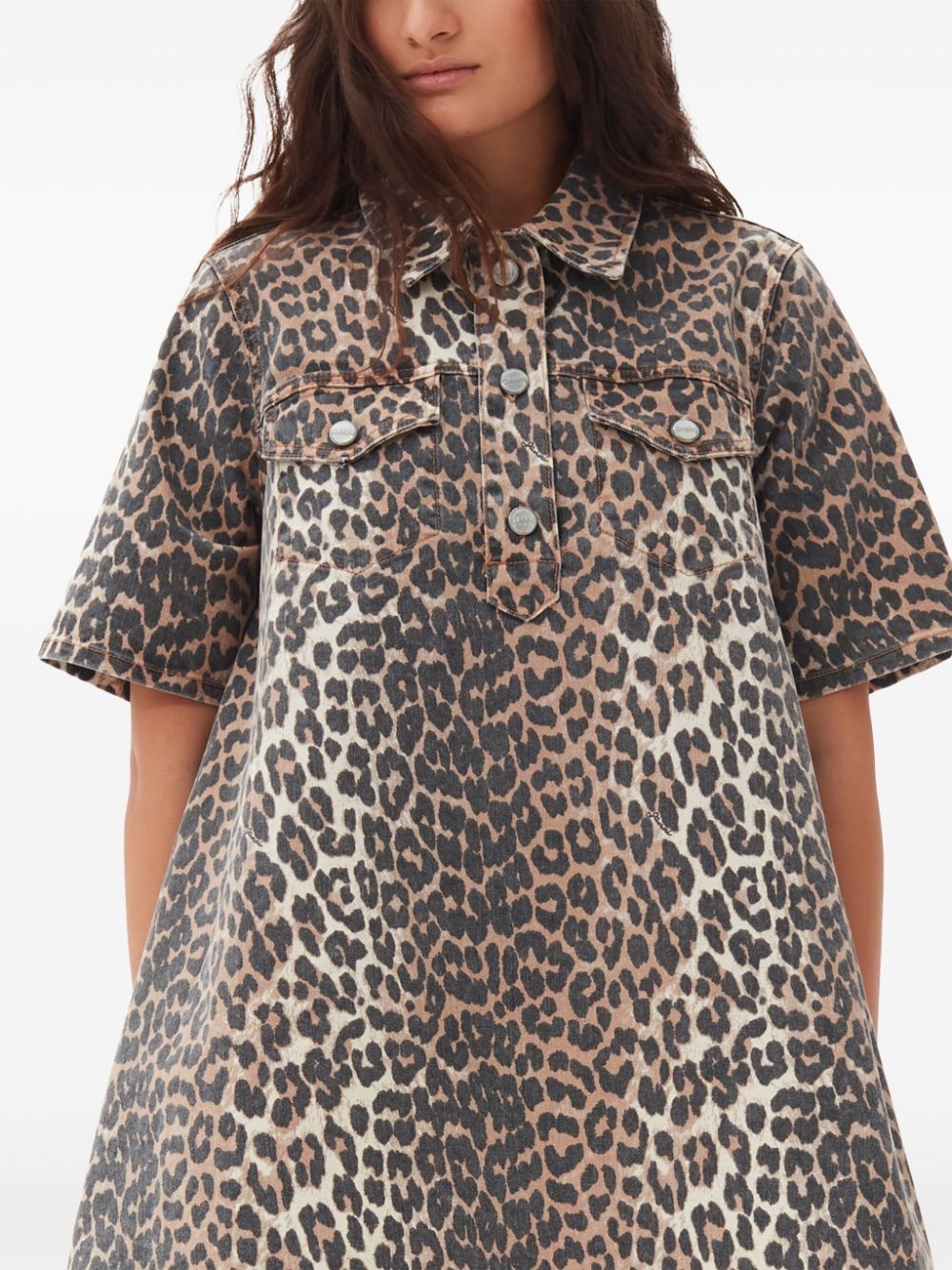 animal-print denim mini skirt - 5