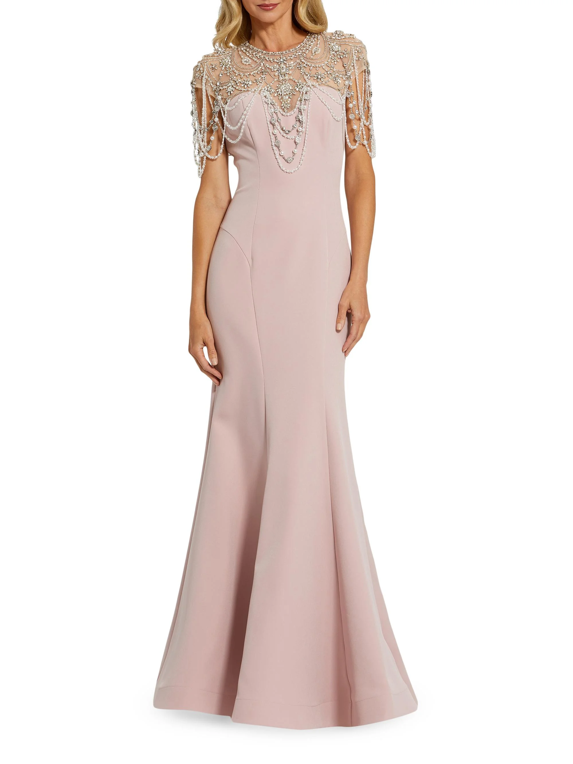 Women's Beaded Cap-Sleeve Mermaid Gown - Vintage Lilac - 1