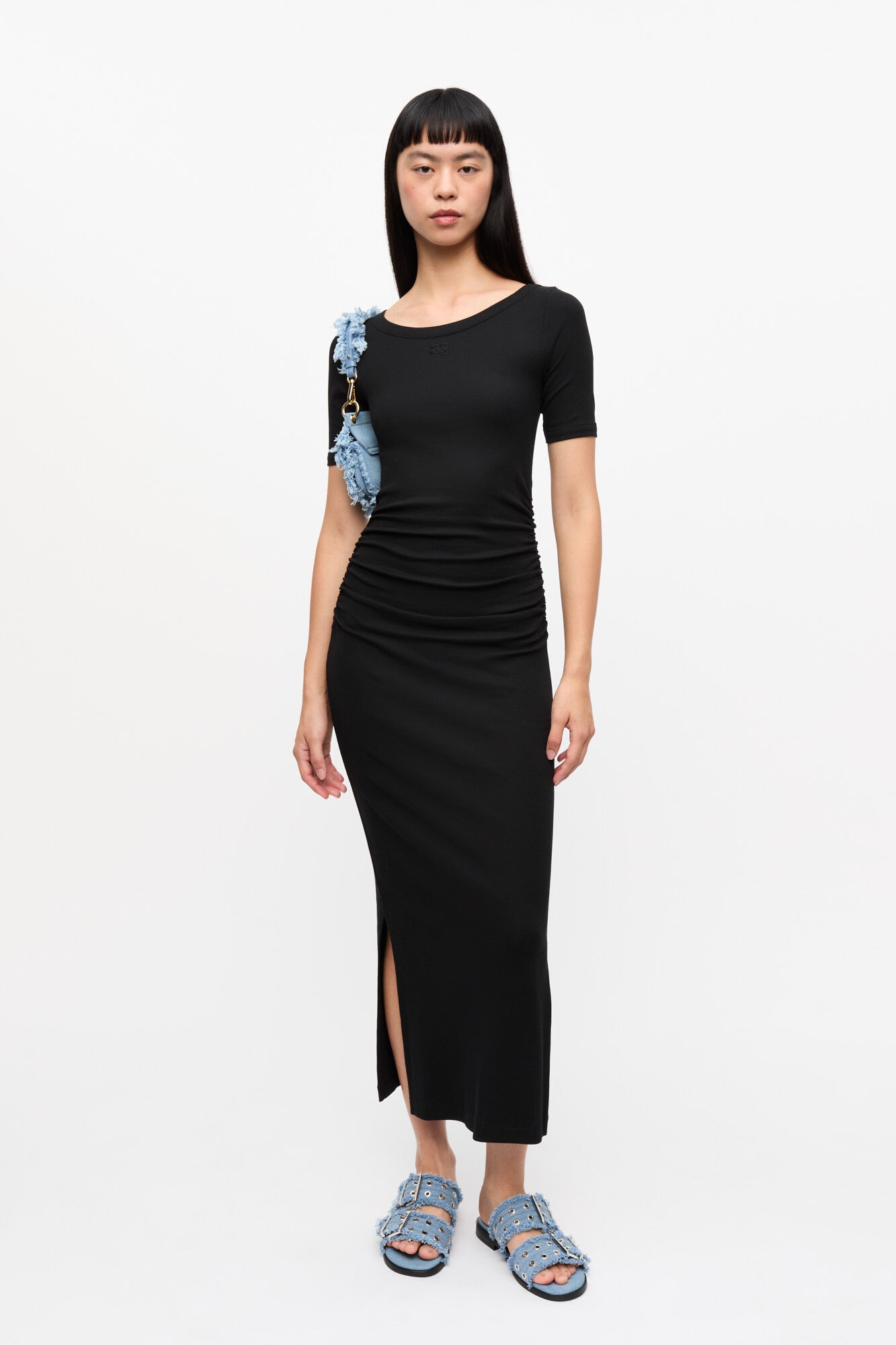 BLACK SOFT COTTON RIB DRESS - 2