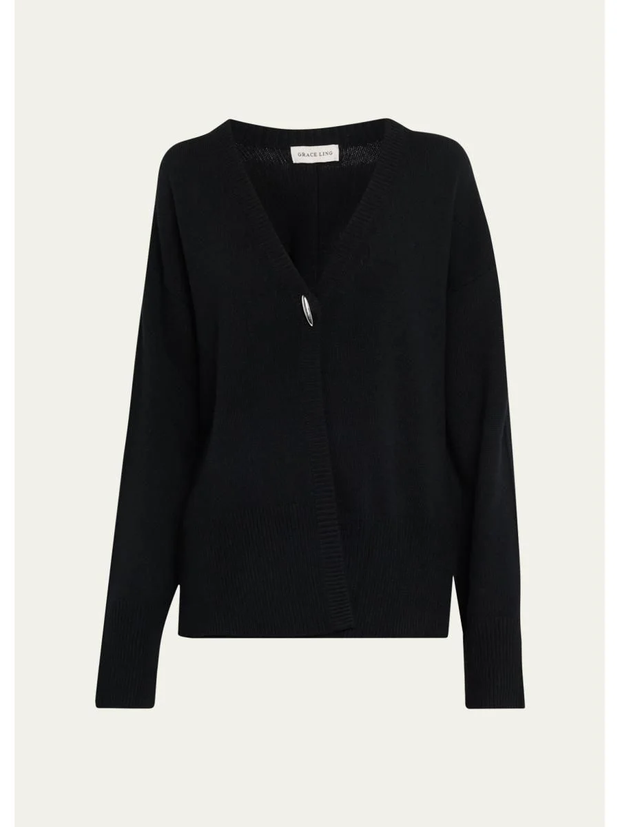 Cashmere Oversized V-Neck Cardigan - 1