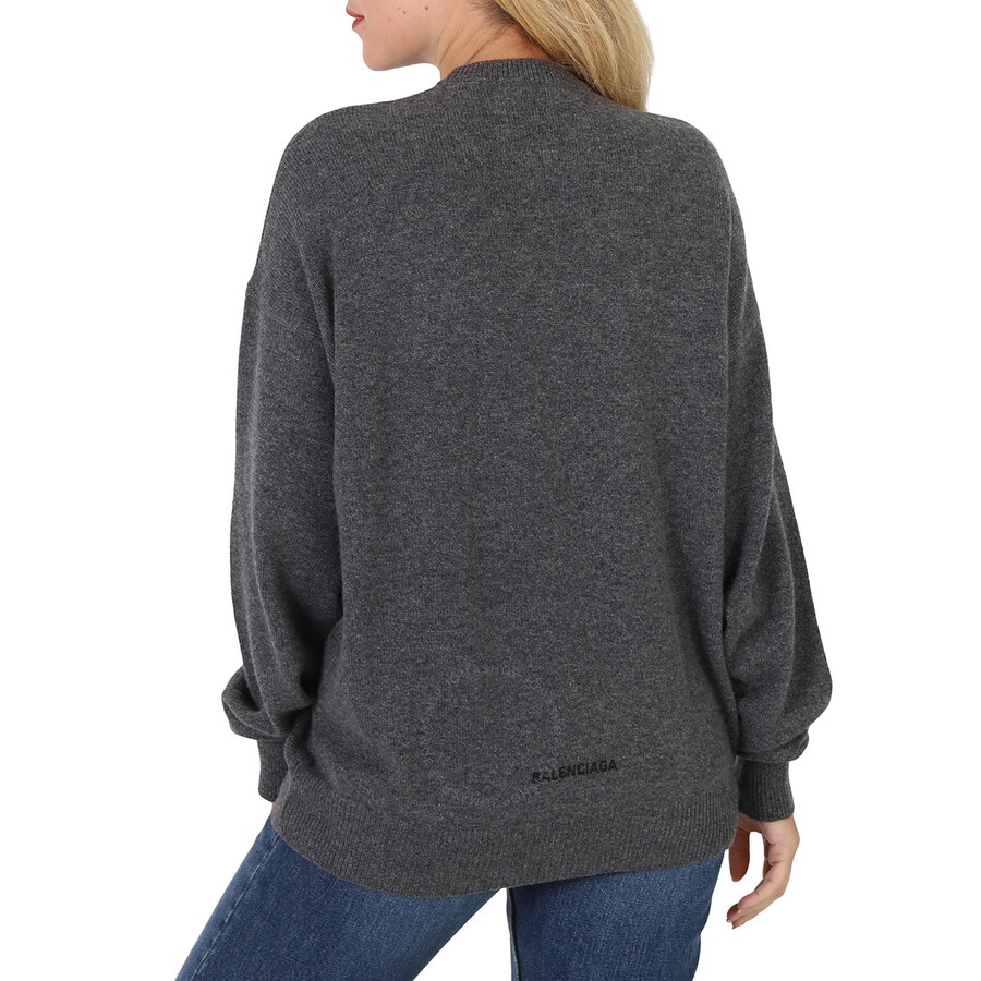 Balenciaga Ladies Anthracite Logo Embroidered Sweater - 6