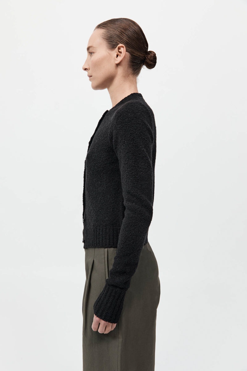 Boucle Wool Cardigan - Black - 4