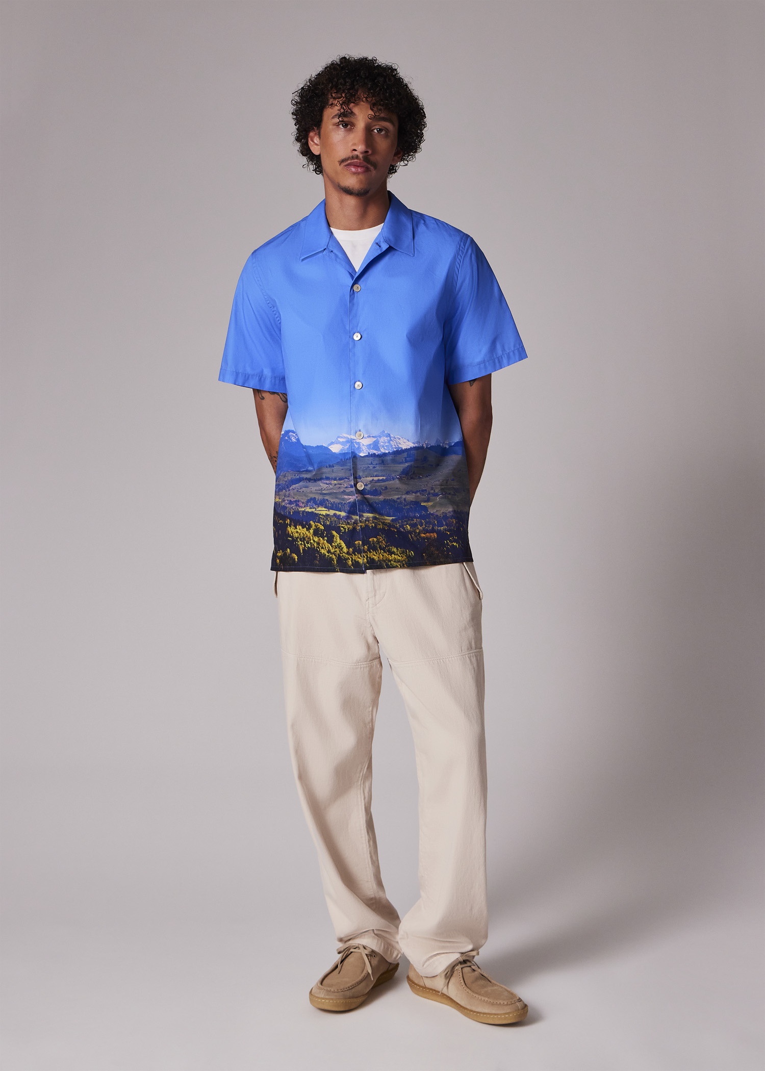 Blue Swiss Alps Print Short-Sleeve Shirt - 9