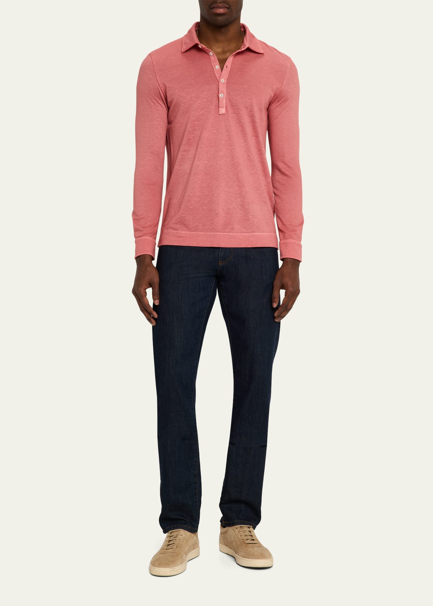 Men's Raya Linen and Cotton Long-Sleeve Polo Shirt - 2