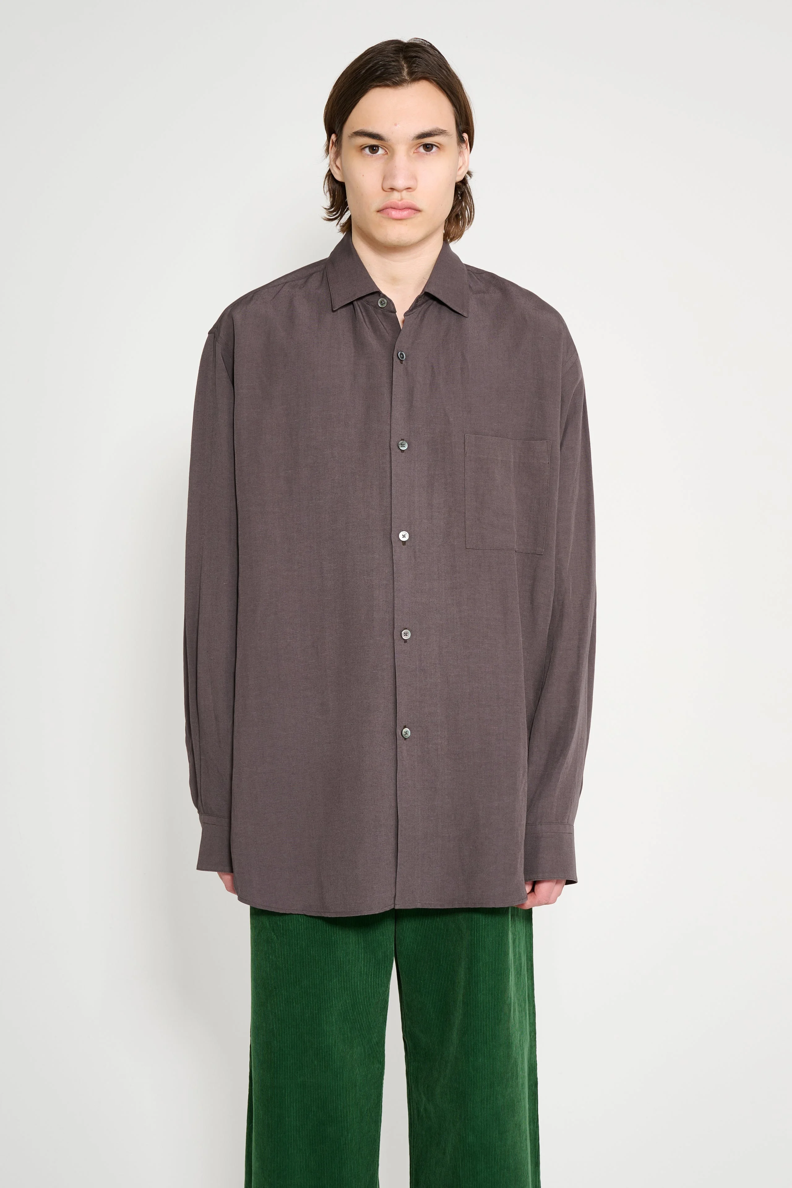 SSSTEIN RAYON / LINEN OVERSIZED DOWN PAT SHIRT CHARCOAL - 1