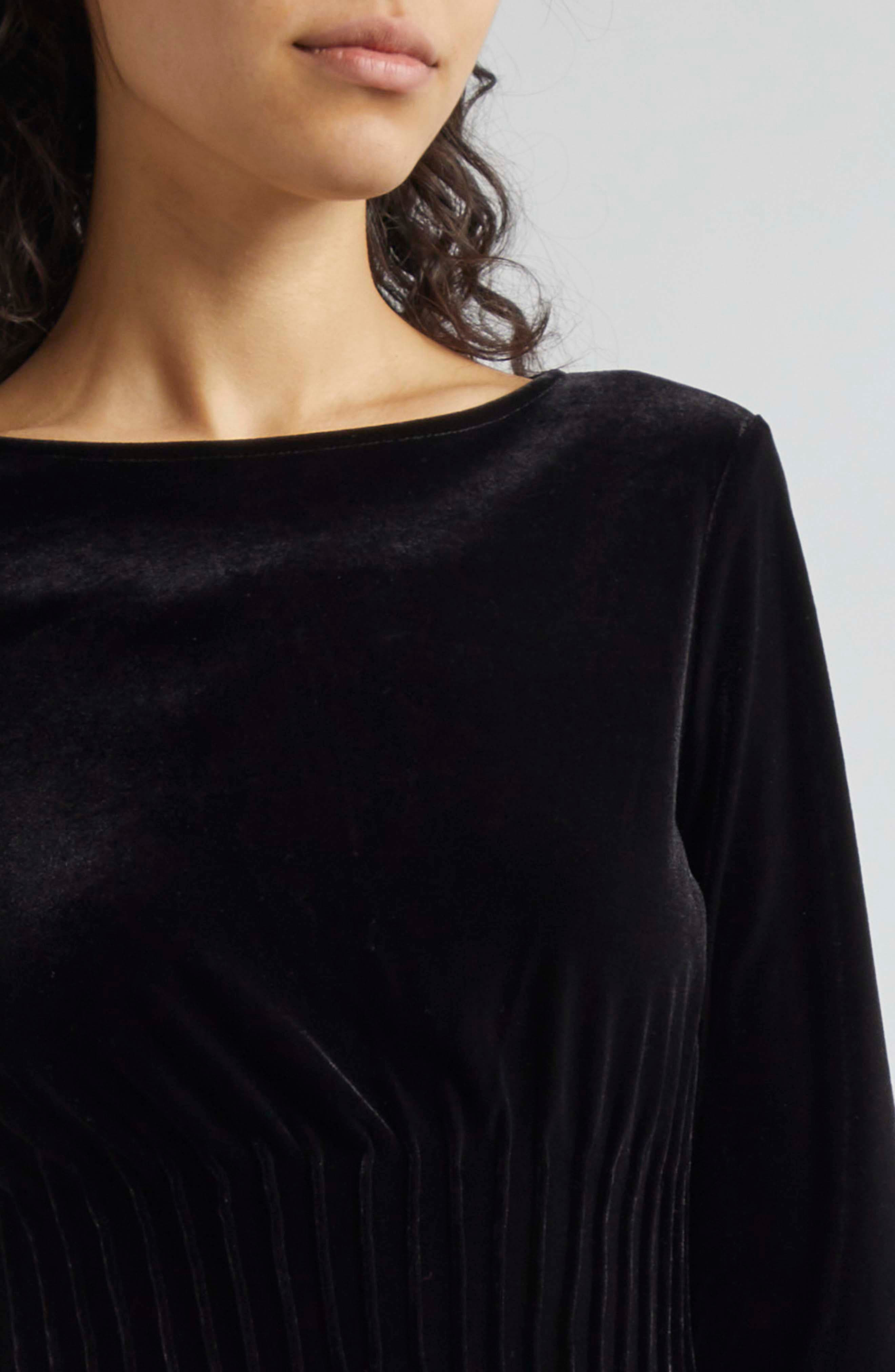 Emporio Armani Cinched Waist Long Sleeve Velvet Dress in Solid Black at Nordstrom - 4