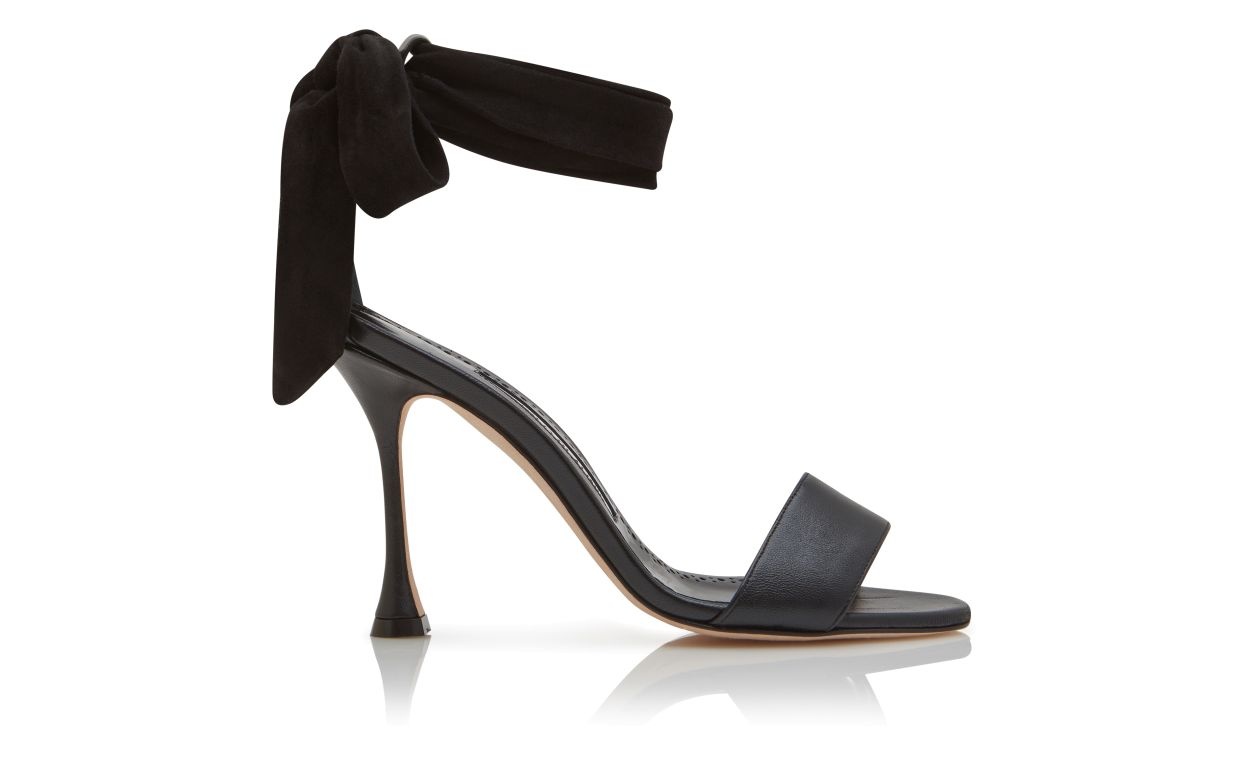 Black Nappa Leather Bow Detail Sandals - 1
