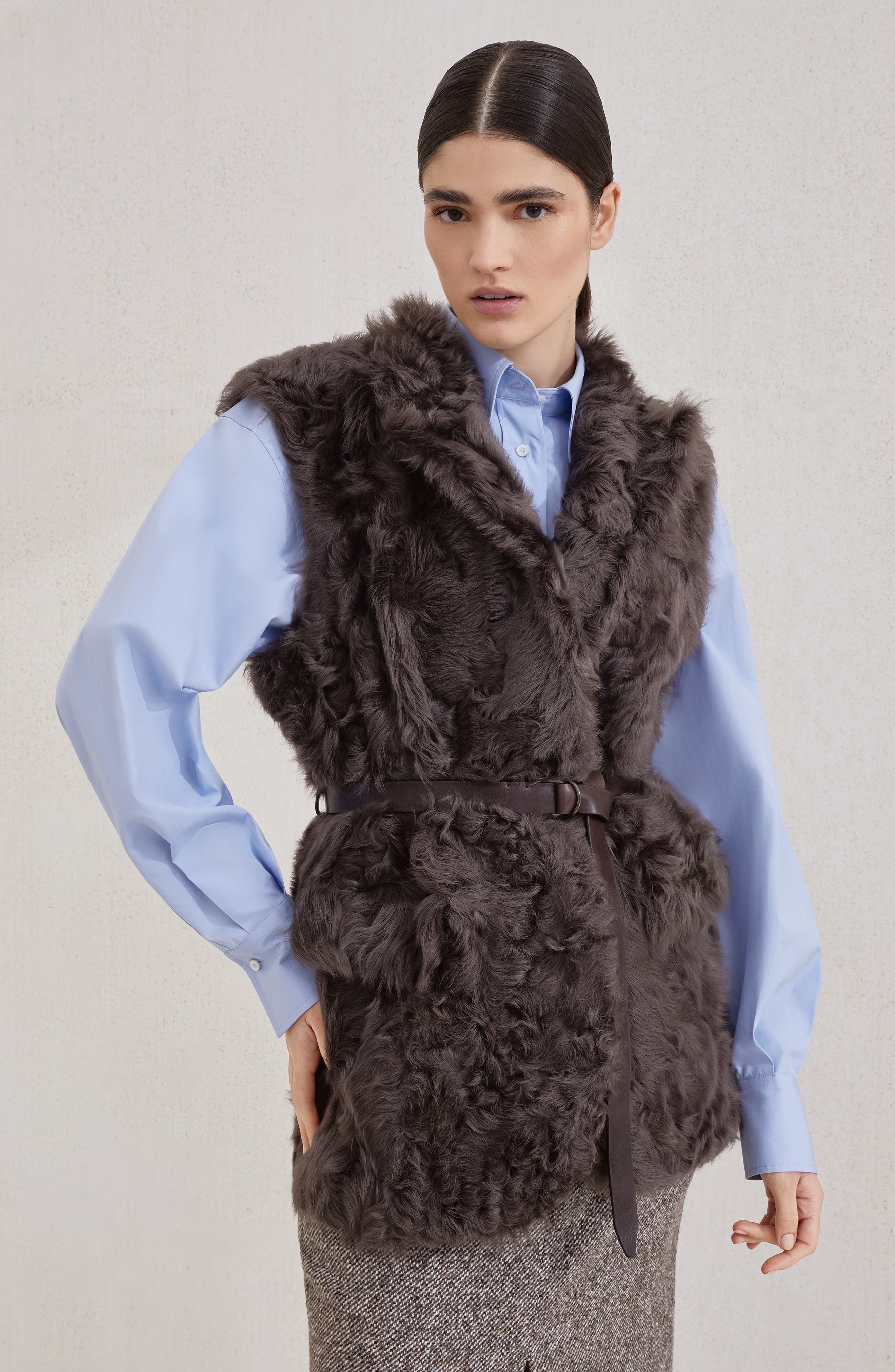 Brunello Cucinelli Wavy shearling vest in Rust Brown at Nordstrom - 2