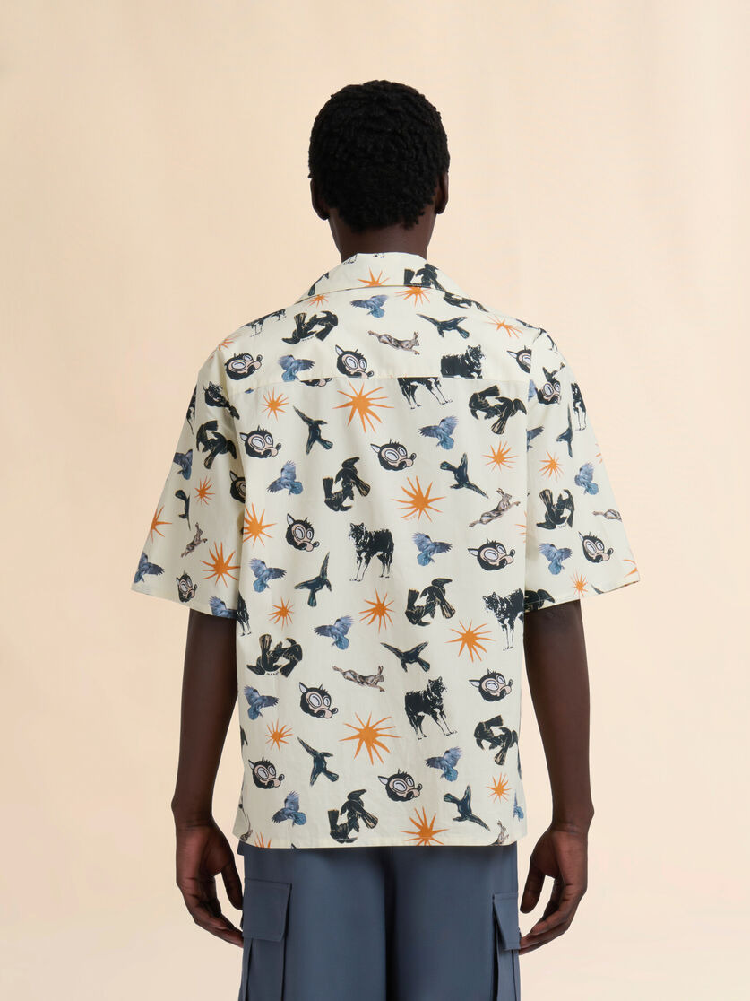 OFF-WHITE POPLIN BOWLING SHIRT WITH WOLVES, RAVENS AND DOVES PRINT - 3