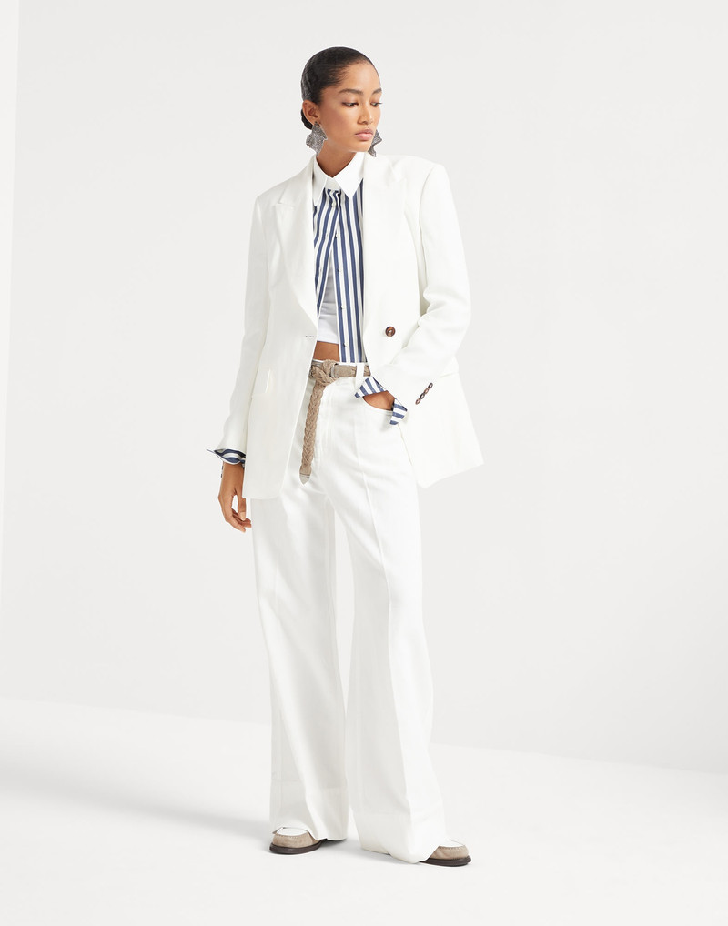 Garment-dyed cotton and linen cover loose trousers with monili 4