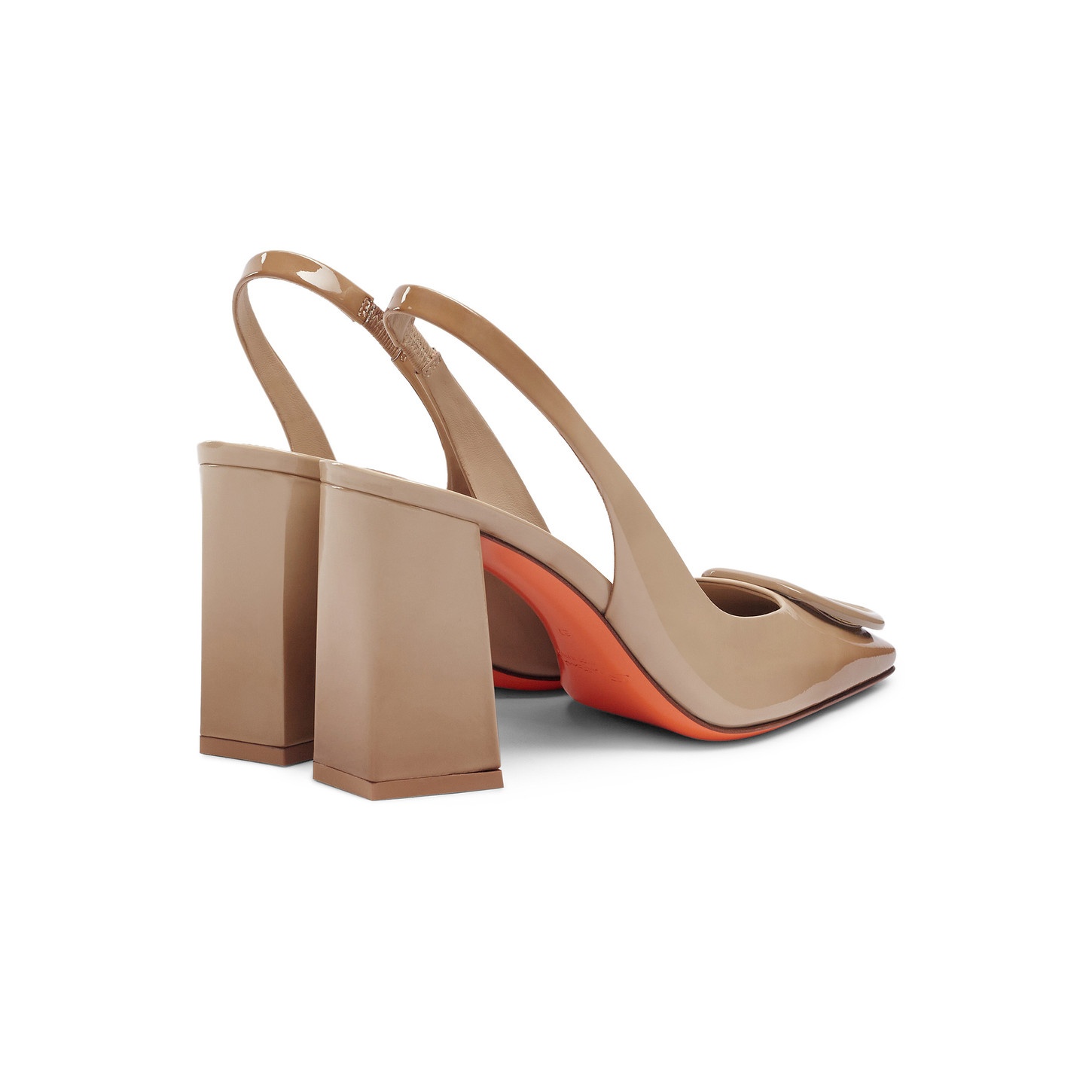 Women's beige patent leather high-heel slingback - 4