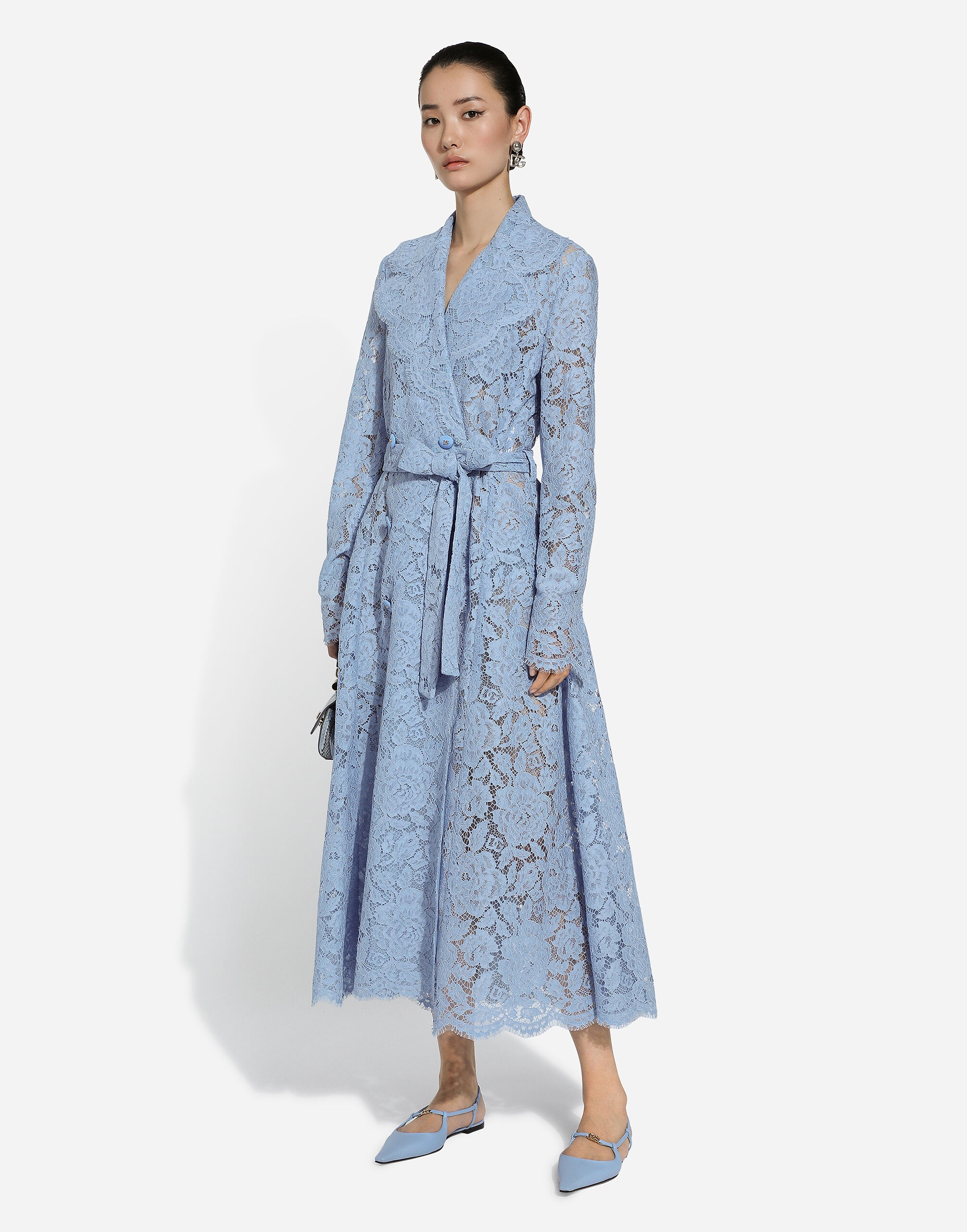 Floral cordonetto lace trench coat with DG logo - 5