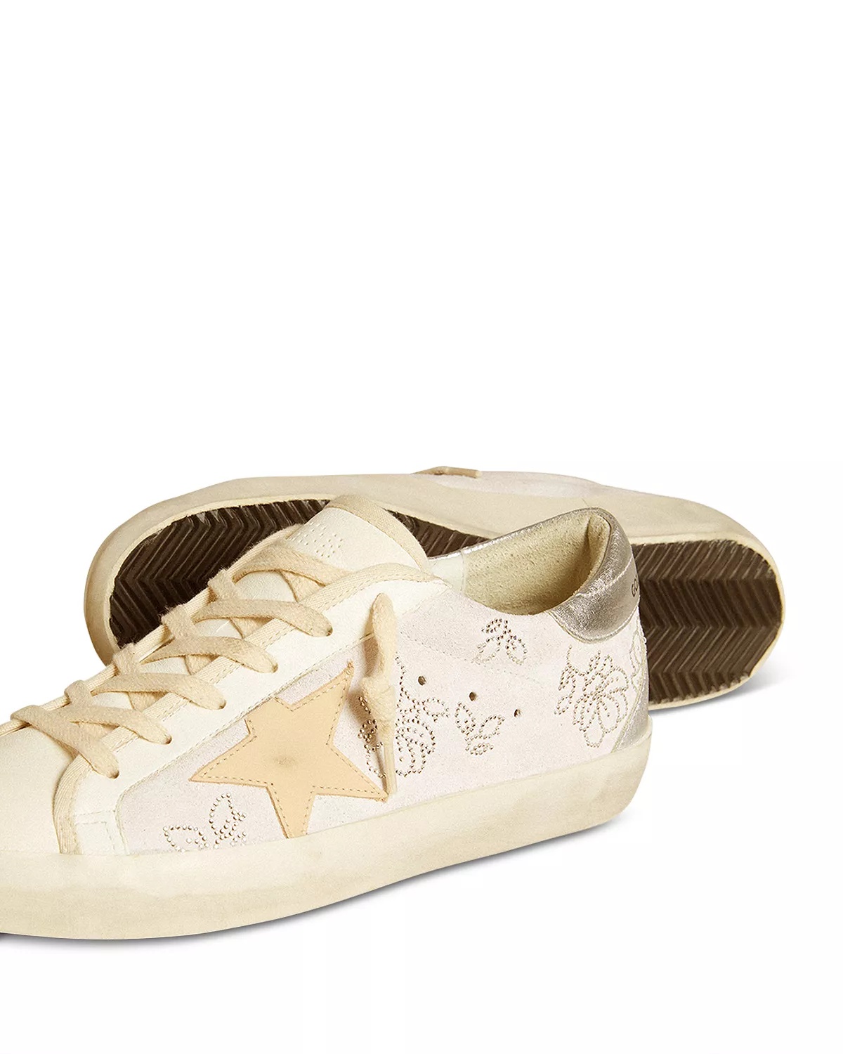 Women's Super Star Almond Toe Star Patch & Crystal Flower Sneakers - 4