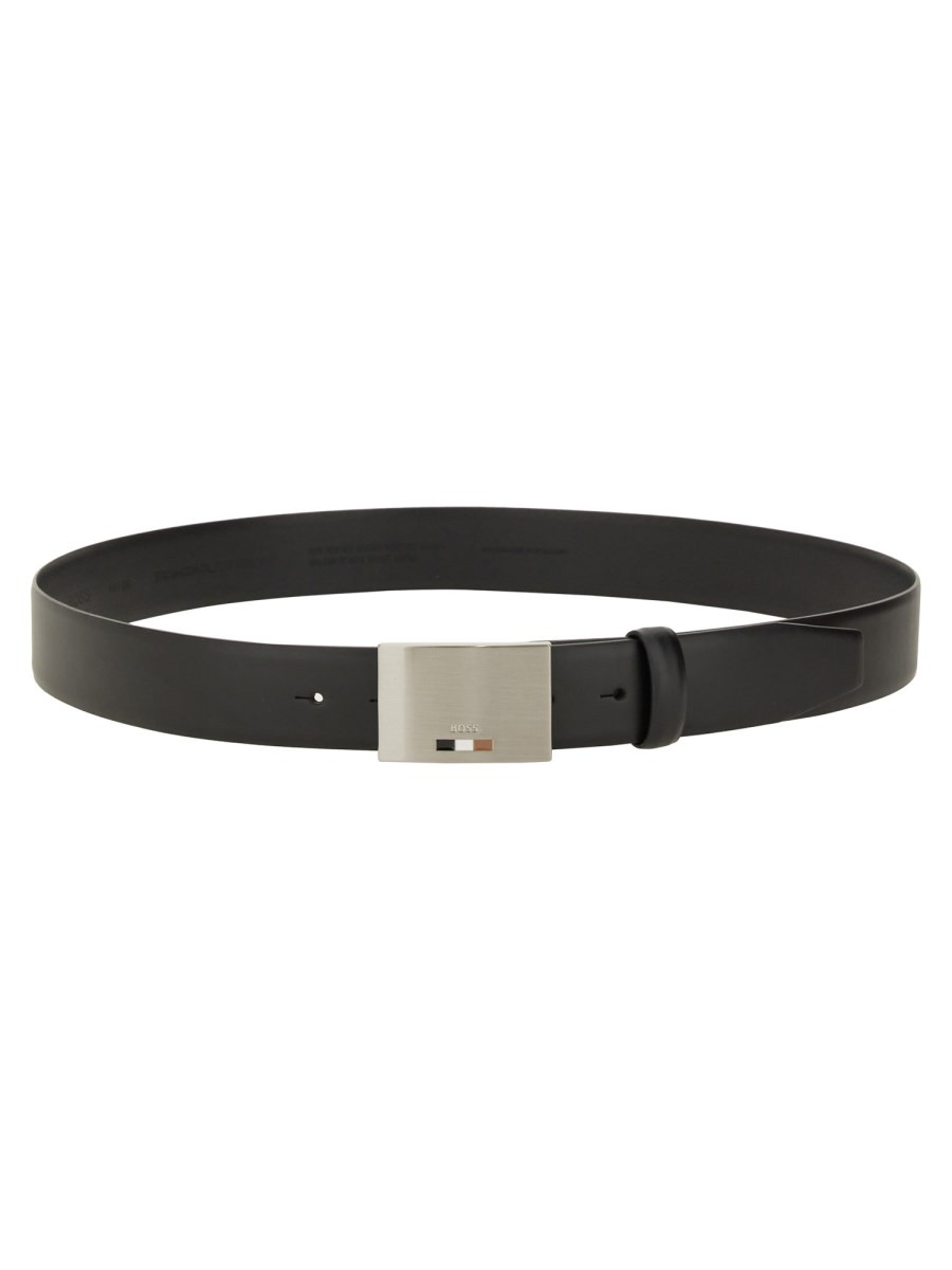 LEATHER BELT WITH LOGO PLAQUE BUCKLE - 1