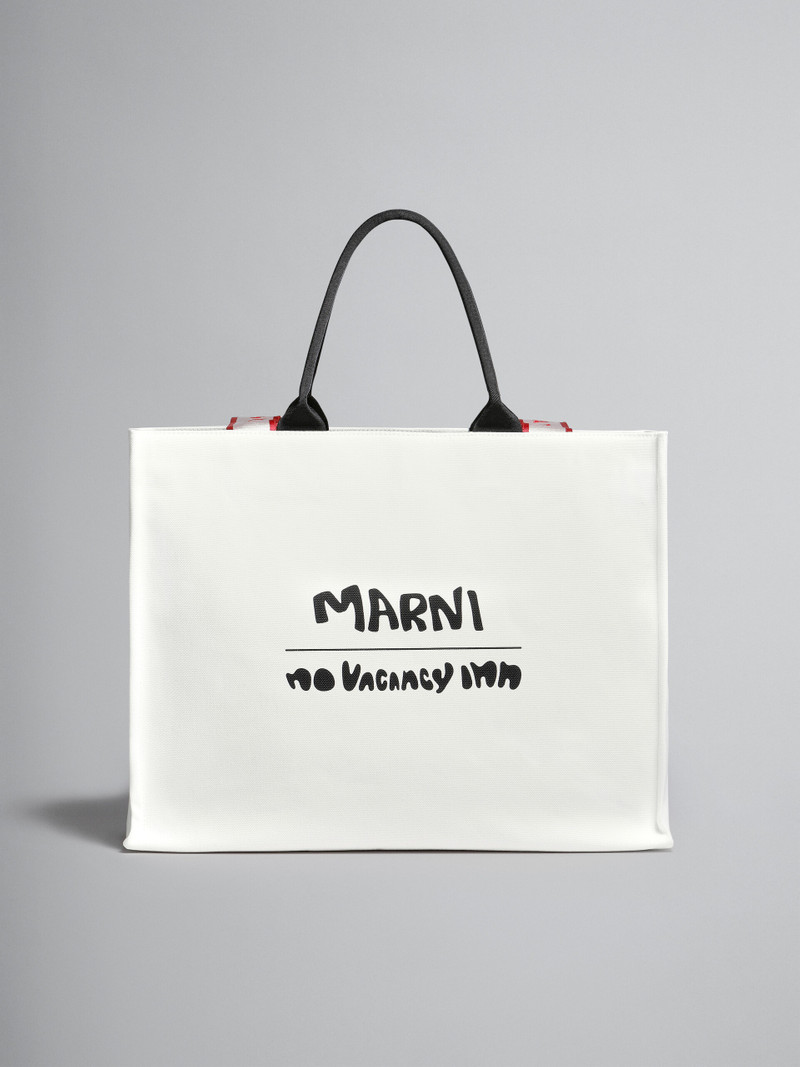 MARNI X NO VACANCY INN - BEY TOTE BAG IN WHITE CANVAS 1