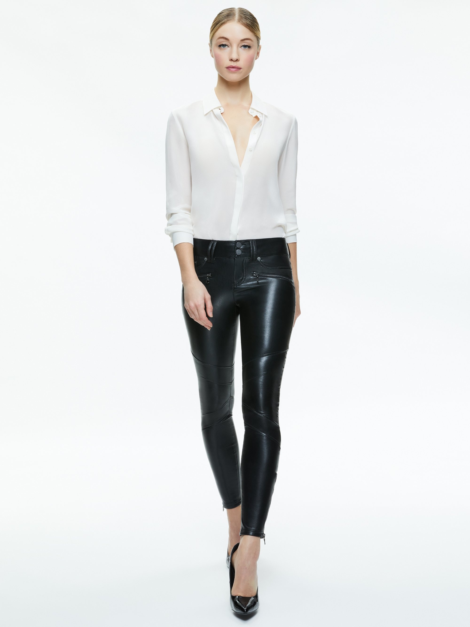 CAMMY VEGAN LEATHER ULTRA LOW RISE MOTO PANT - 4