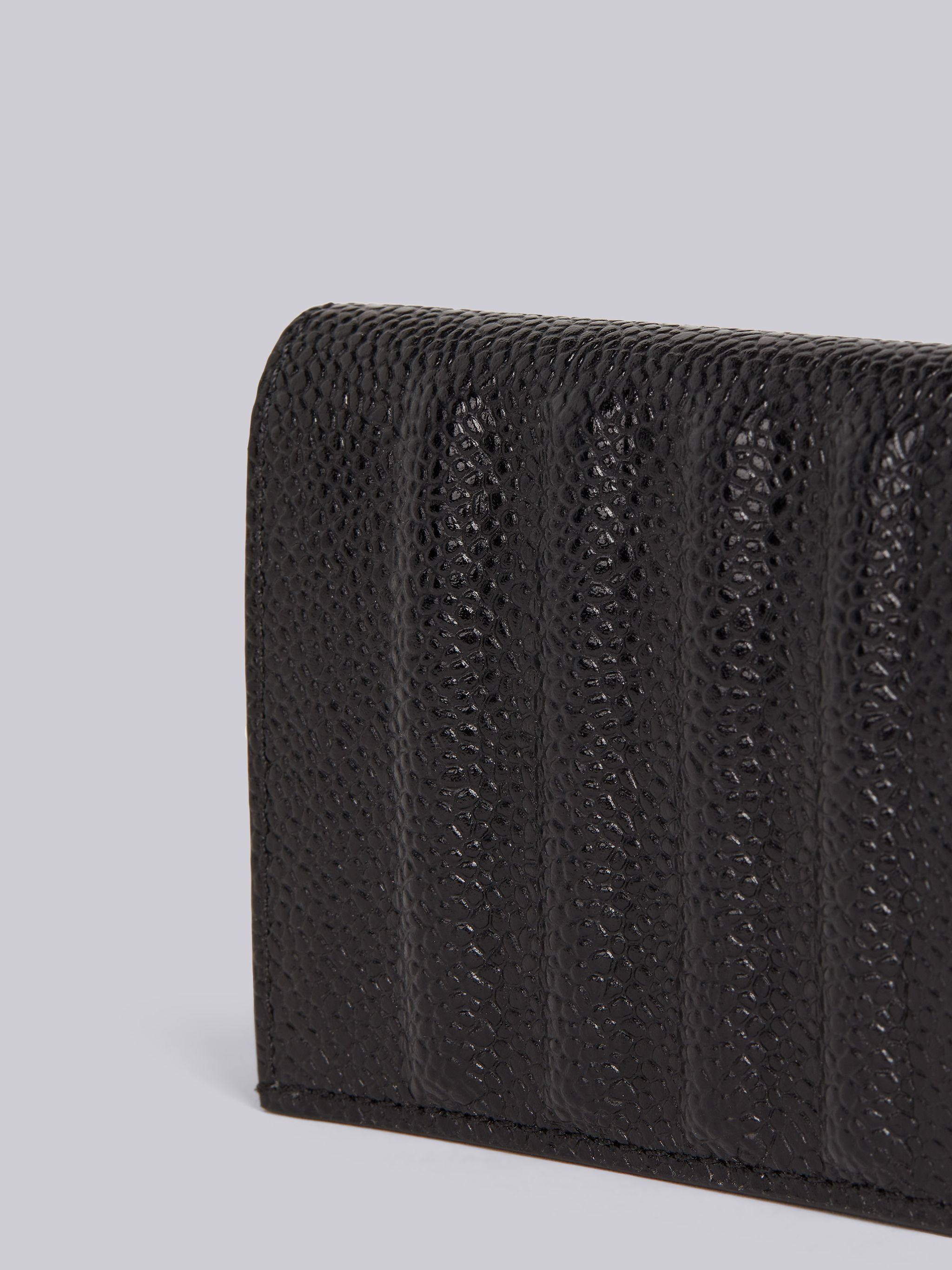 Black Pebble Grain Leather Debossed 4-Bar Double Card Holder - 2