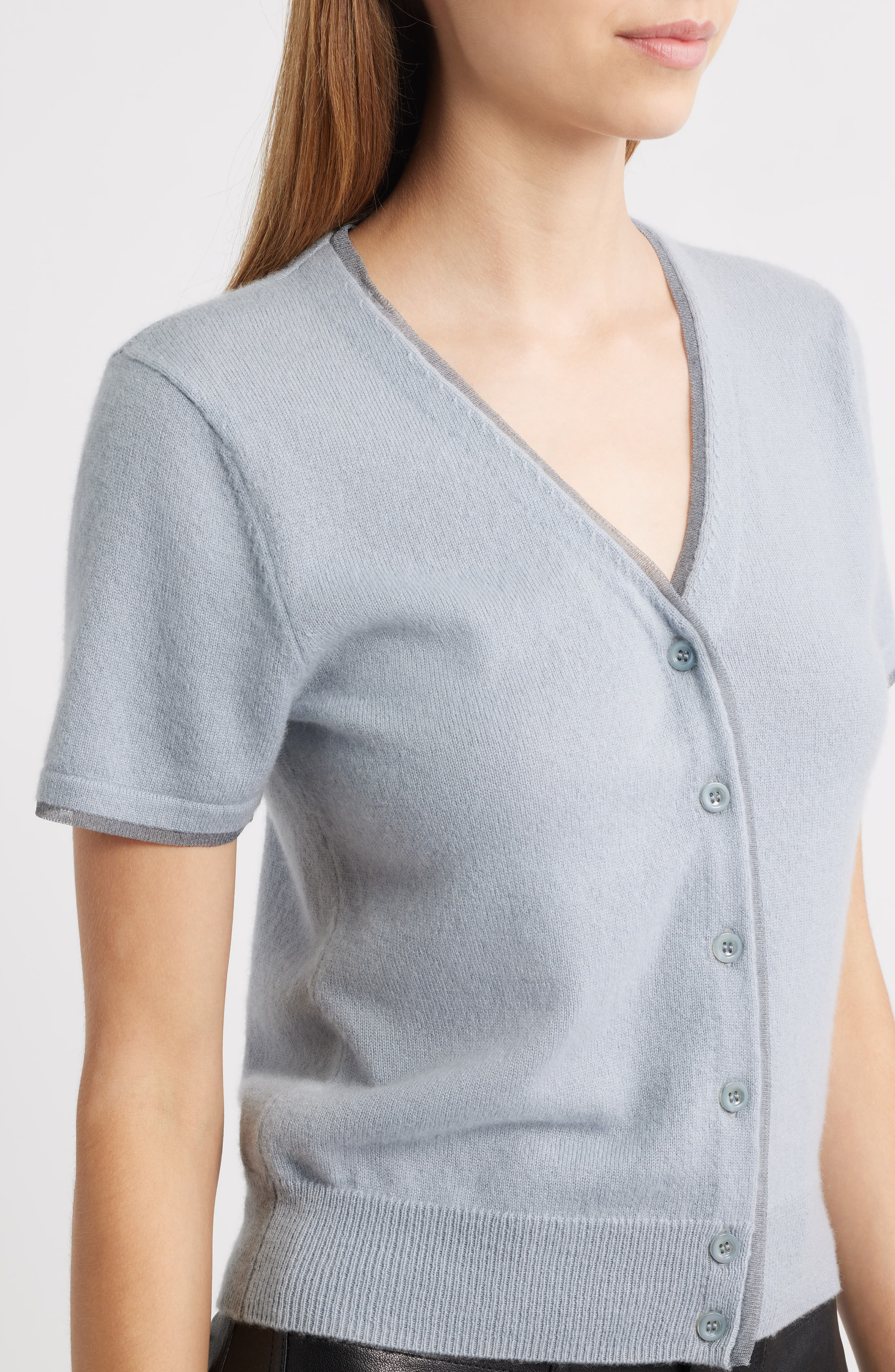 FRAME The Cashmere Mesh Trim Cardigan in Grey Blue at Nordstrom - 4
