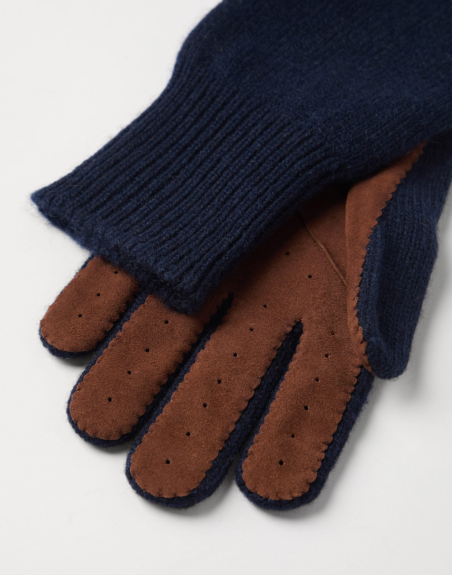 Cashmere knit gloves with suede palm - 2