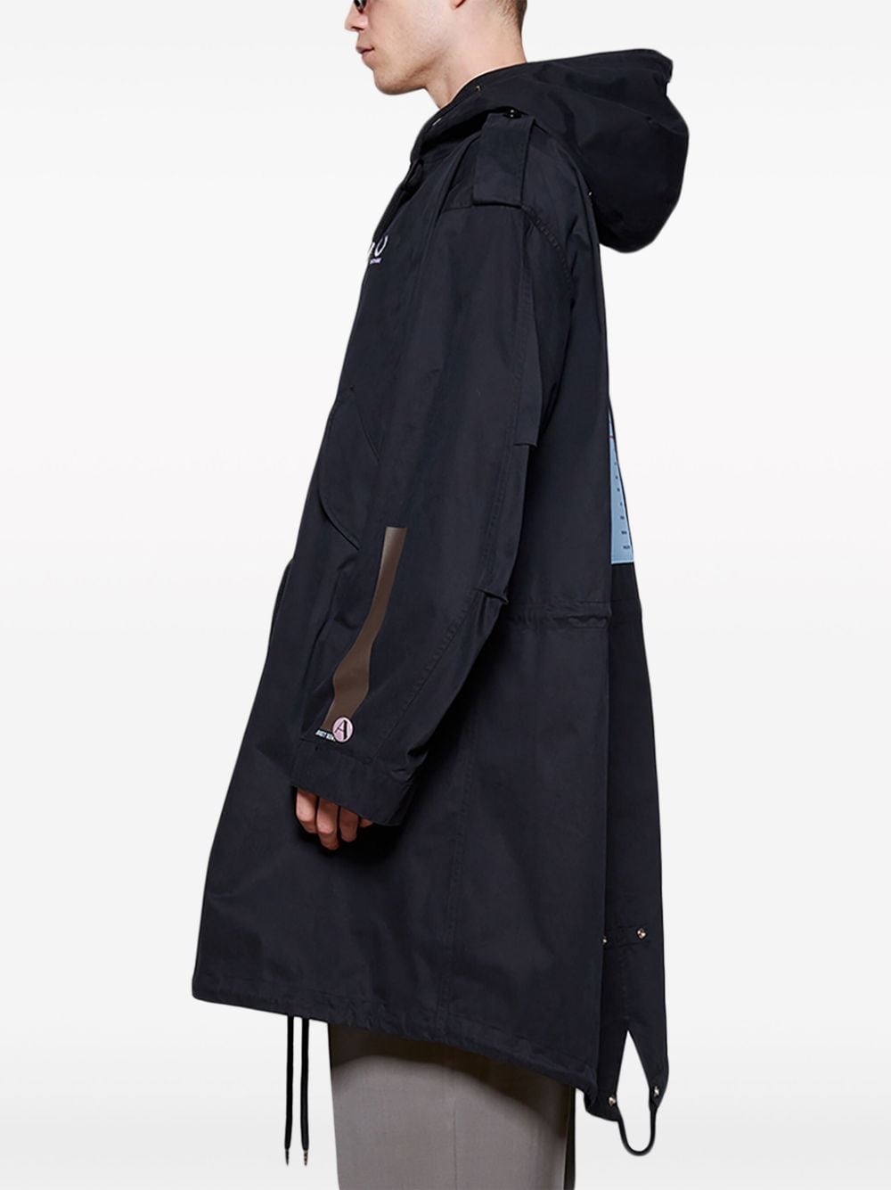 logo-print hooded cotton parka - 4