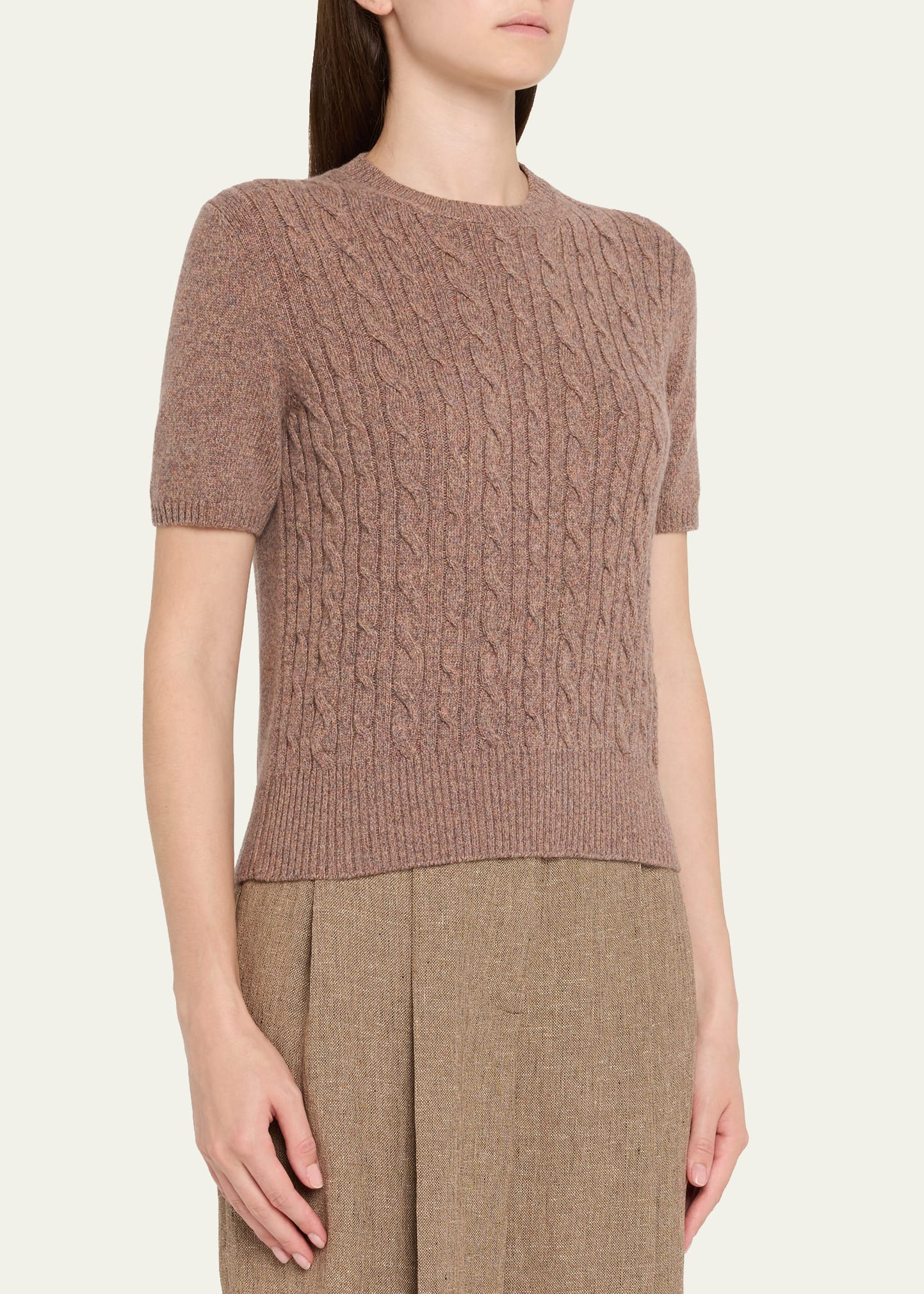 Treccia Cashmere Short-Sleeve Sweater - 4