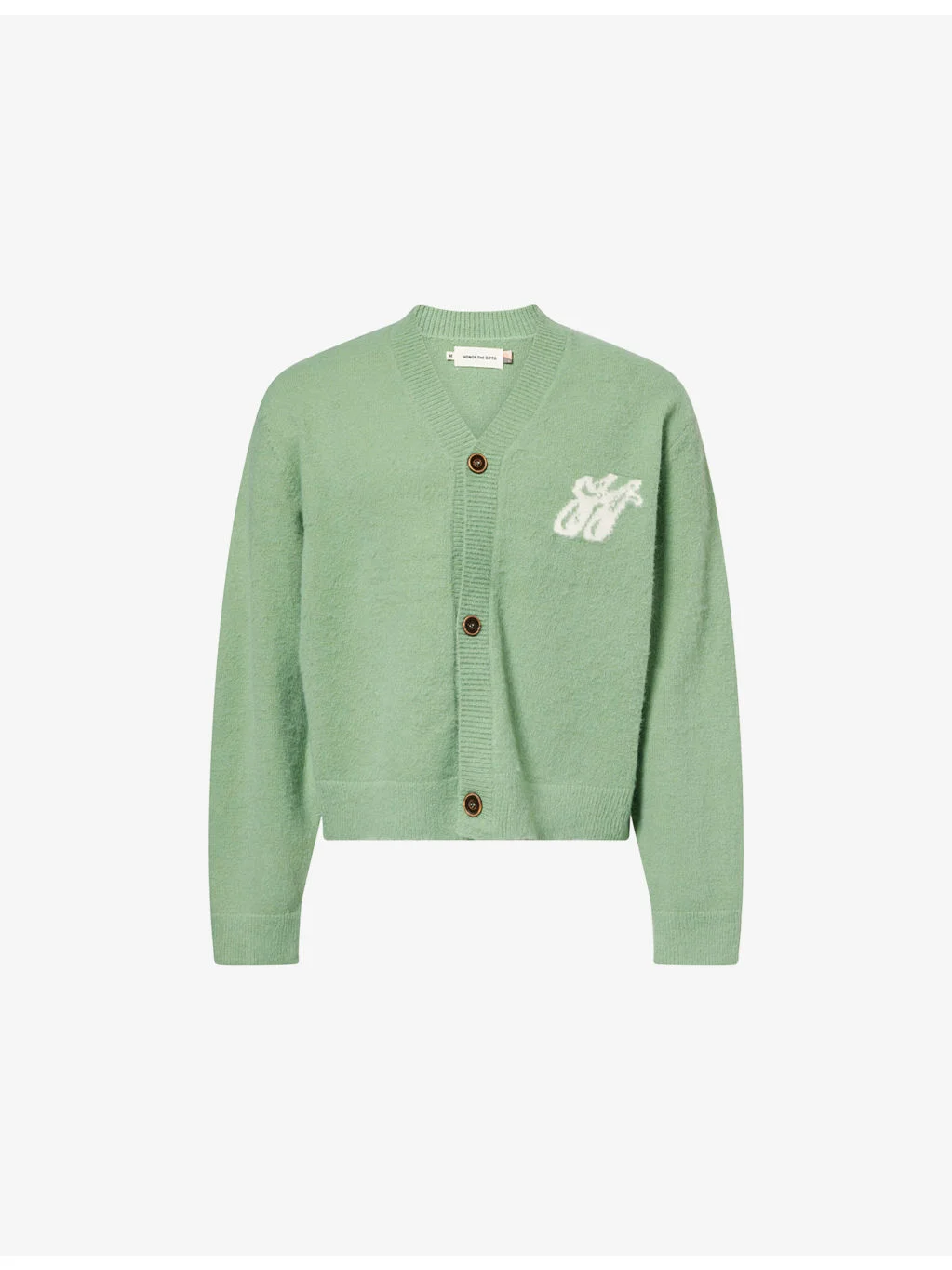 Brushed V-Neck Knit Woven Cardigan - 1