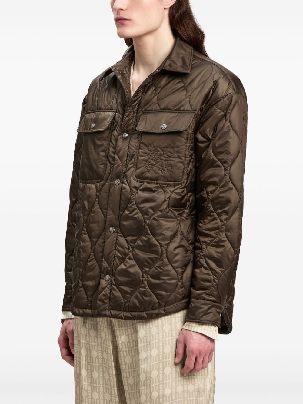 logo-embroidered quilted jacket - 4