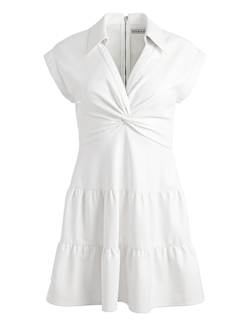 MILA VEGAN DEEP V-NECK TWIST FRONT MINI DRESS - 1