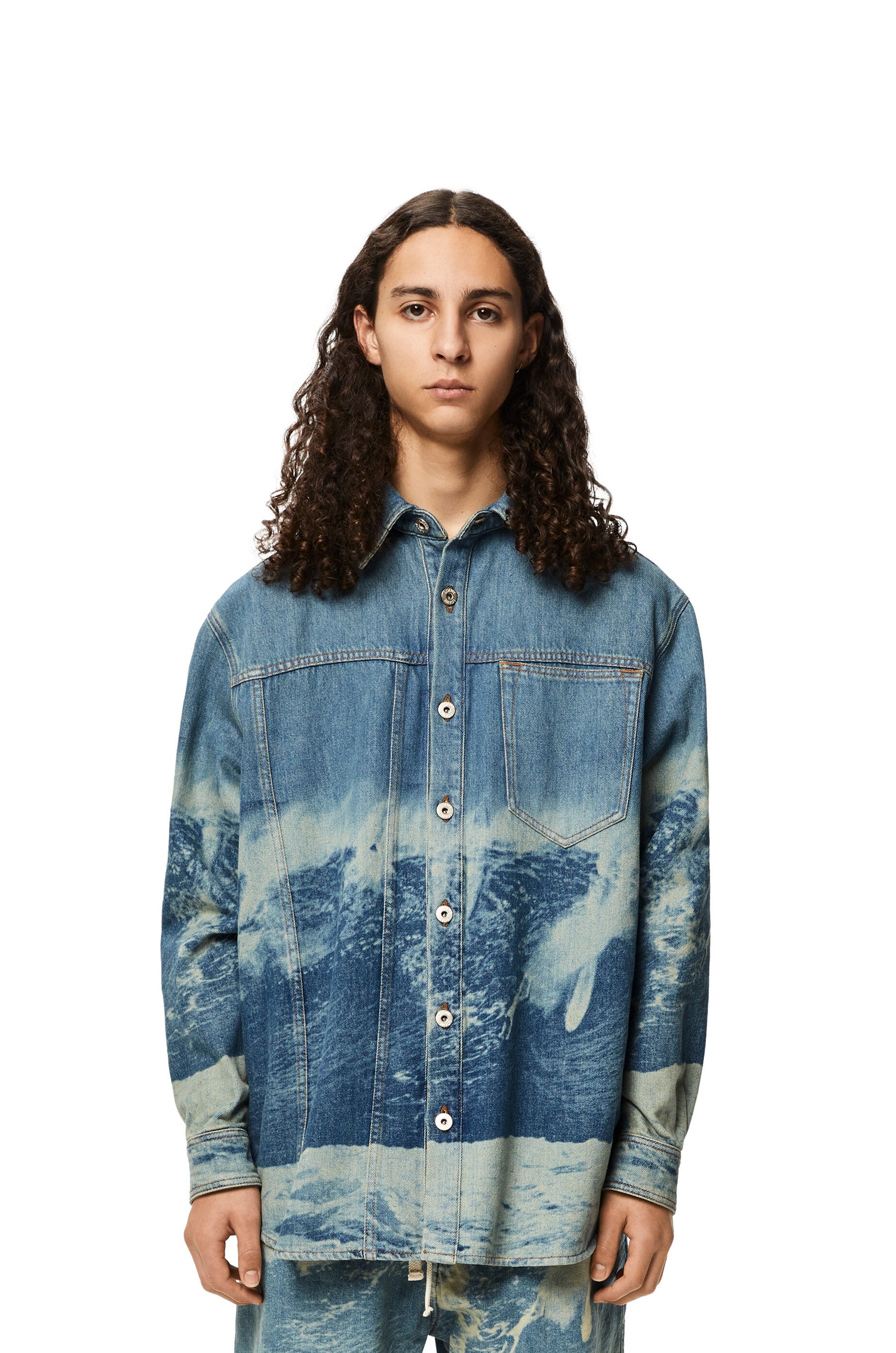 Surf print overshirt in denim - 3