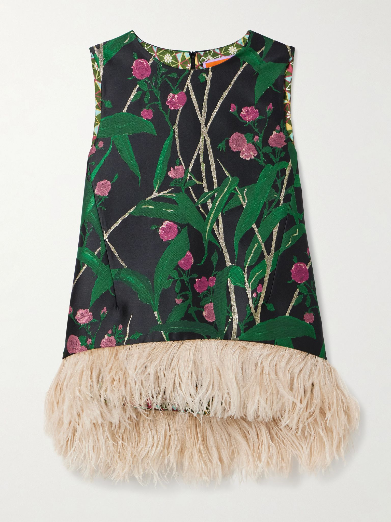 Icon La Scala feather-trimmed floral-jacquard top Green - 1