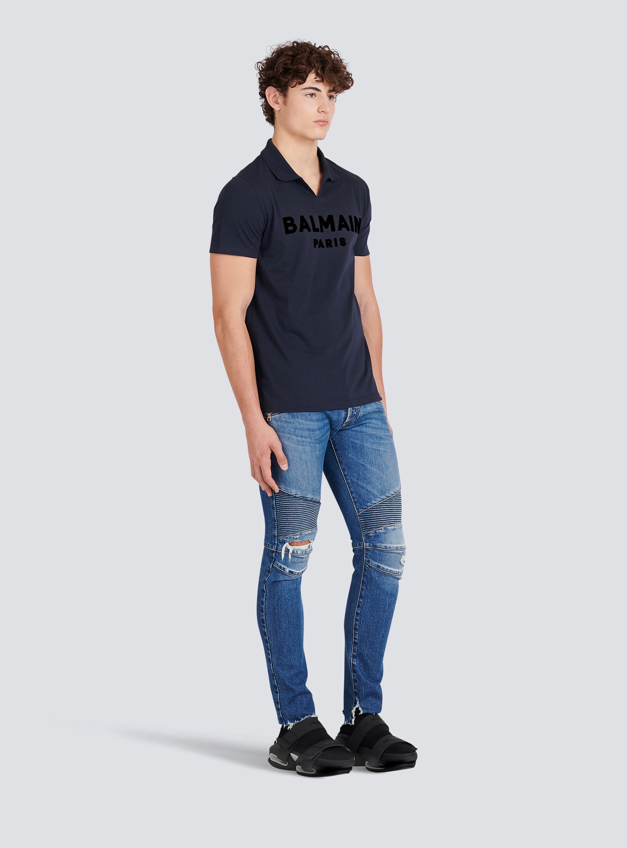 Eeco-designed cotton polo with black Balmain logo print - 5