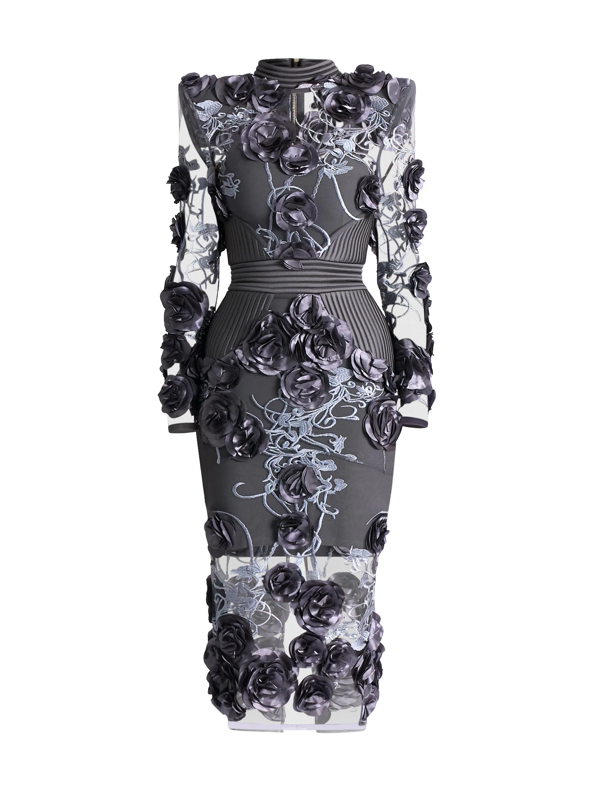 Women's Battle Lines Floral-Embellished Vendetta Dress - Grey - 1
