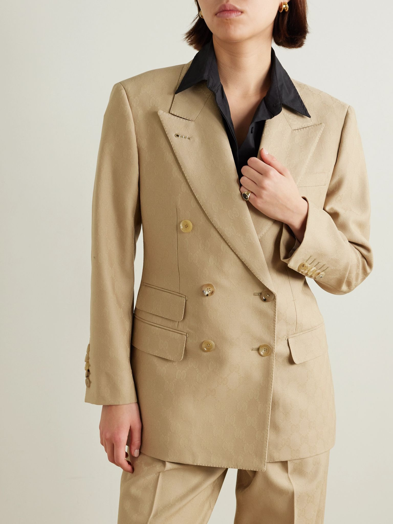 Double-breasted wool-jacquard blazer Camel - 3