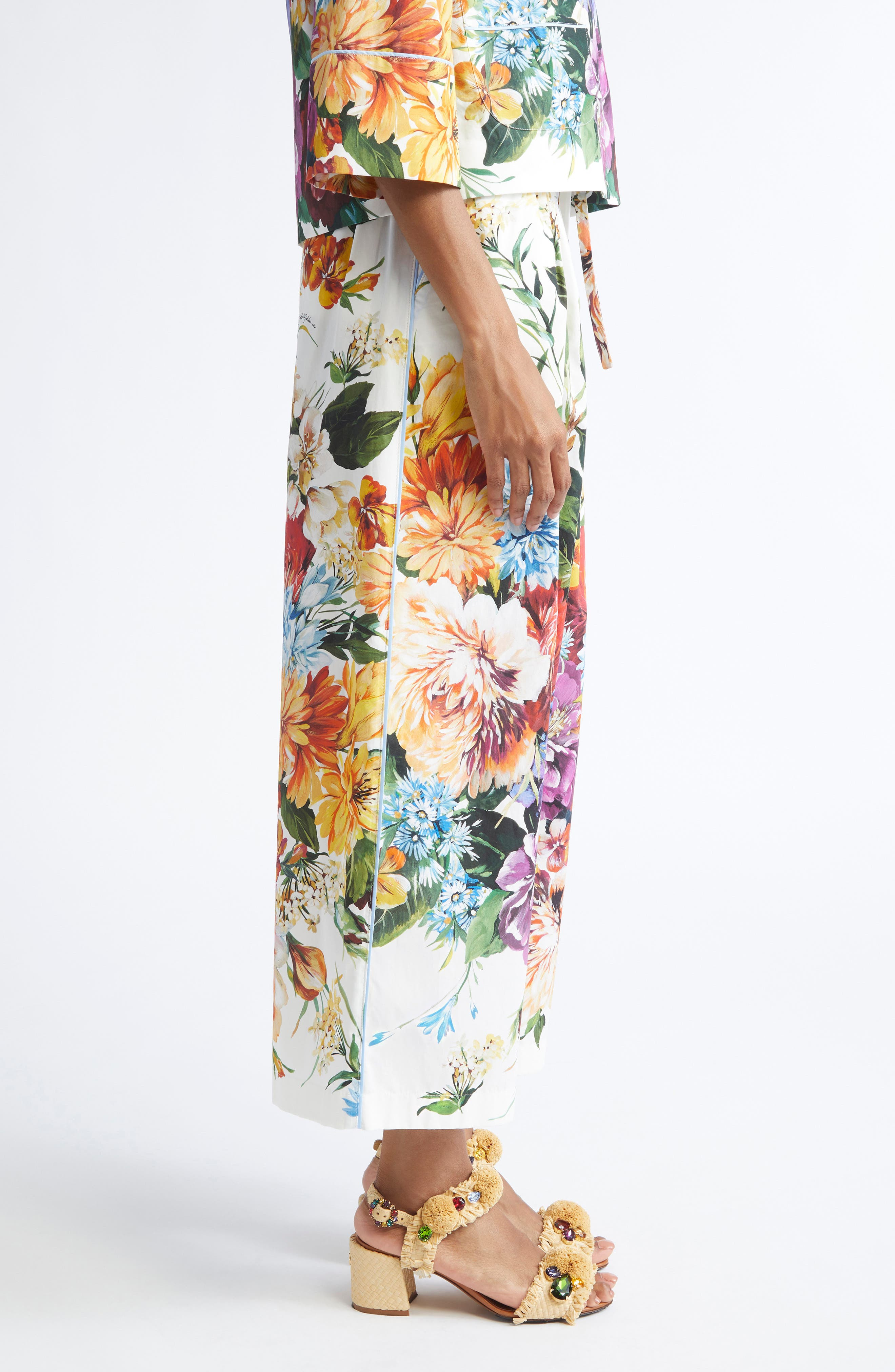 Dolce&Gabbana Floral Crop Cotton Wide Leg Pants in Ha5Pc B.fiori Cret. F.bco at Nordstrom - 4