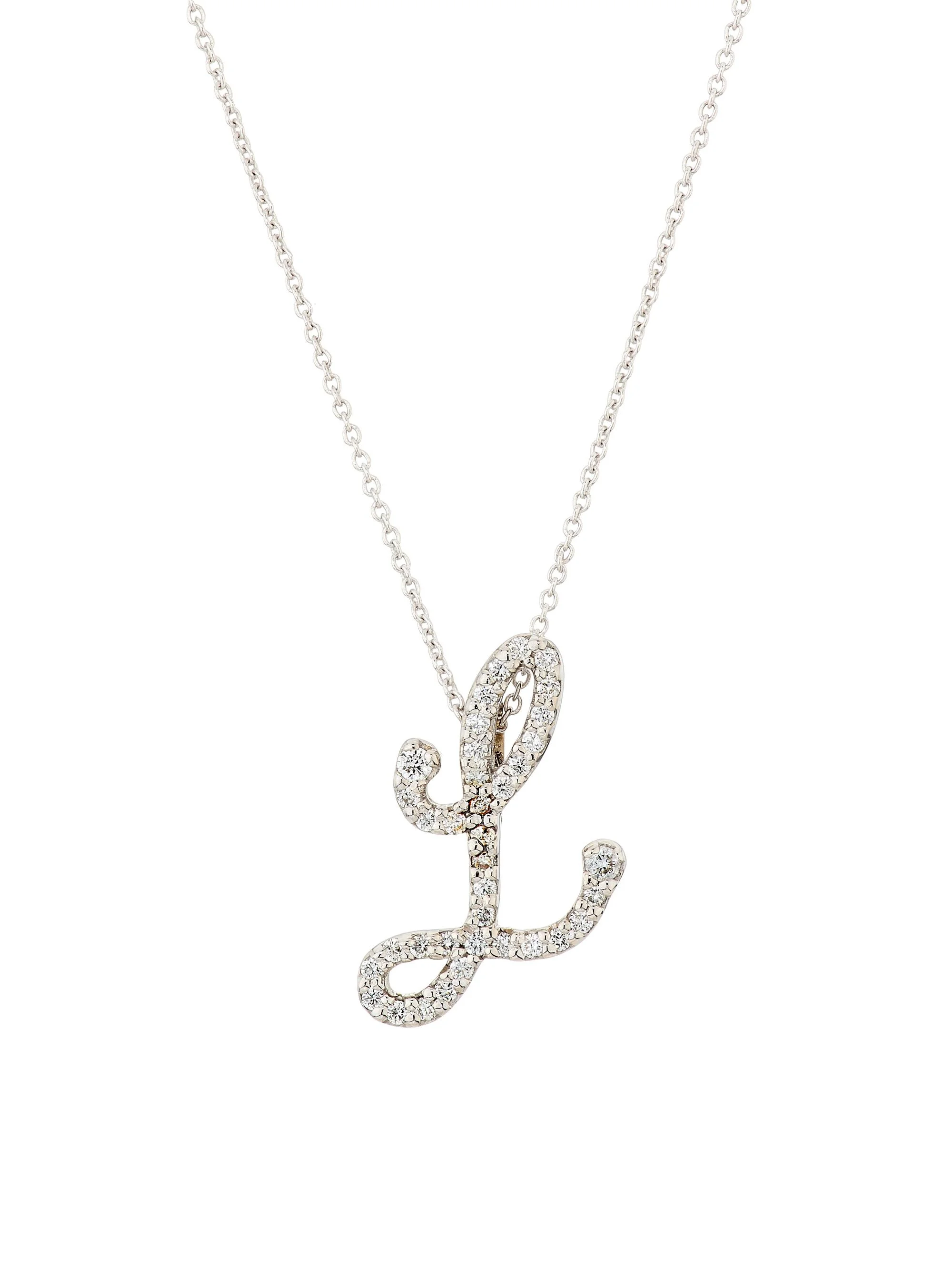 Women's Tiny Treasures Script Initial 18K White Gold, Ruby & 0.24-0.34 TCW Diamond Pendant Necklace - 1